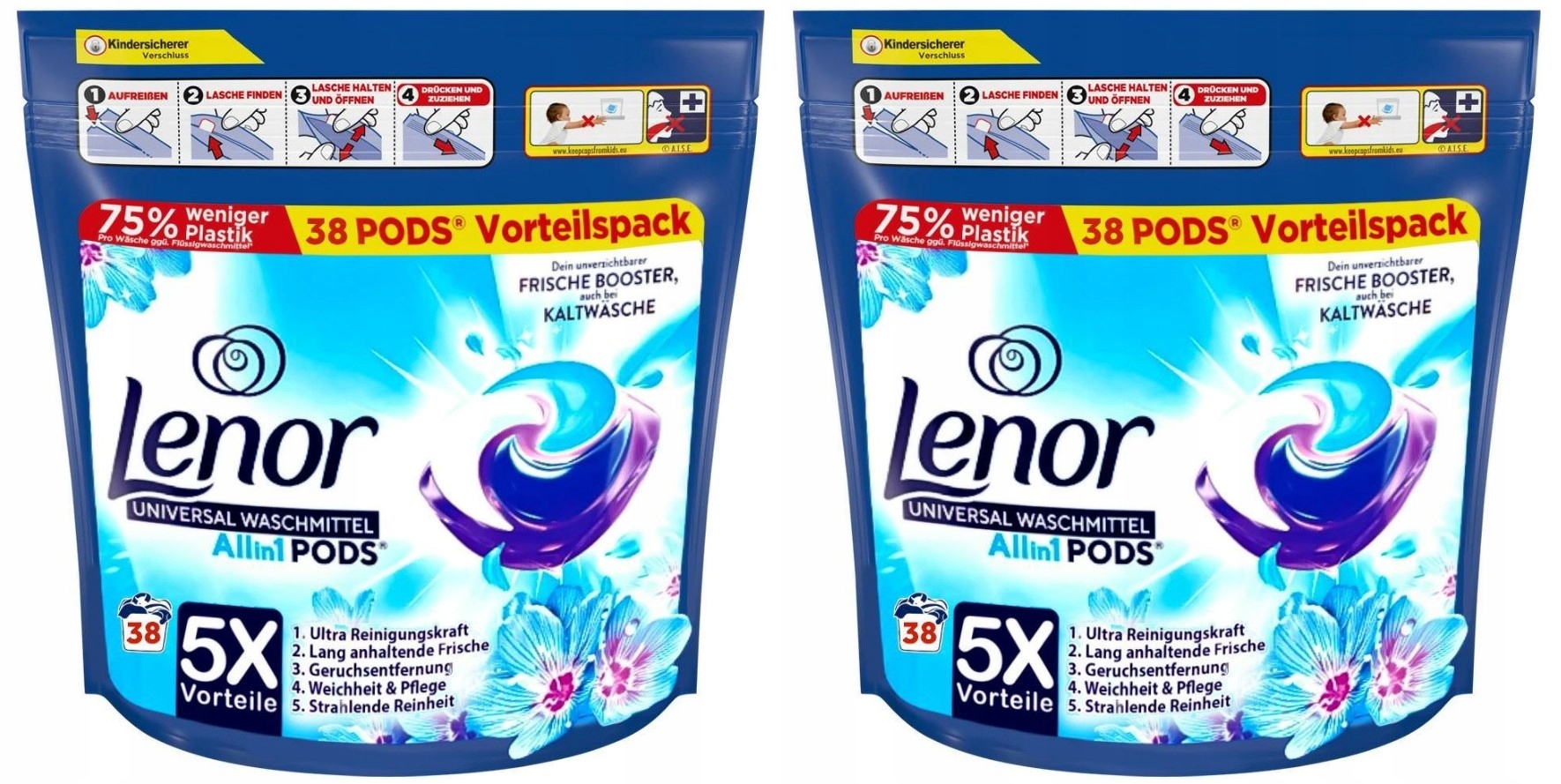 Levně Lenor Aprilfrisch Kapsle na praní 2x38 kusů