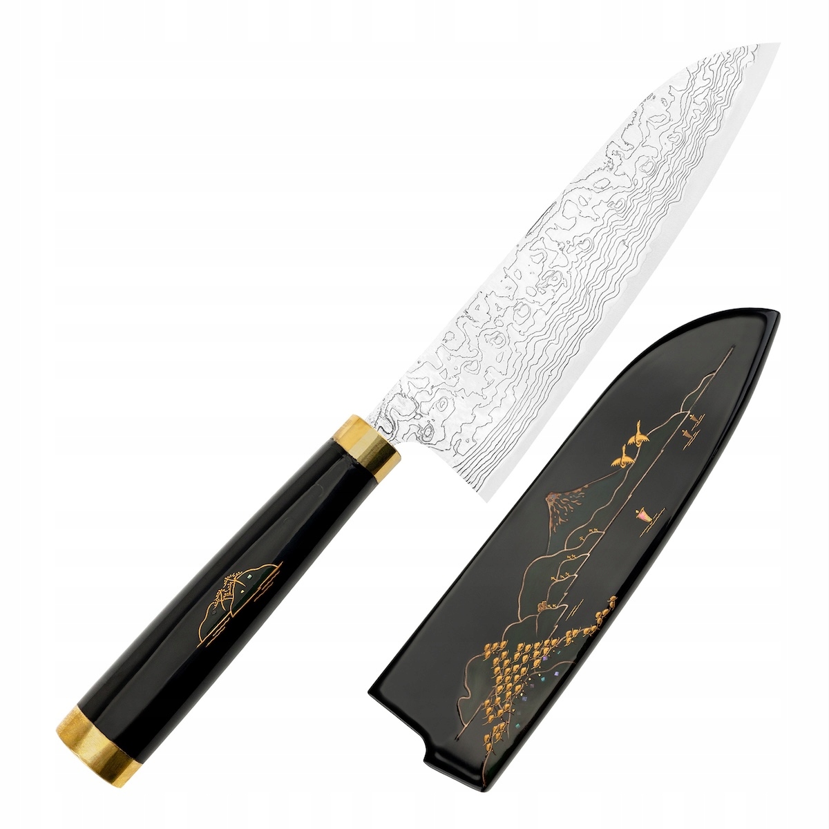 Takeshi Saji Art Fuji Unique Kuty R-2 Japonský nôž Santoku 18 cm a Saya