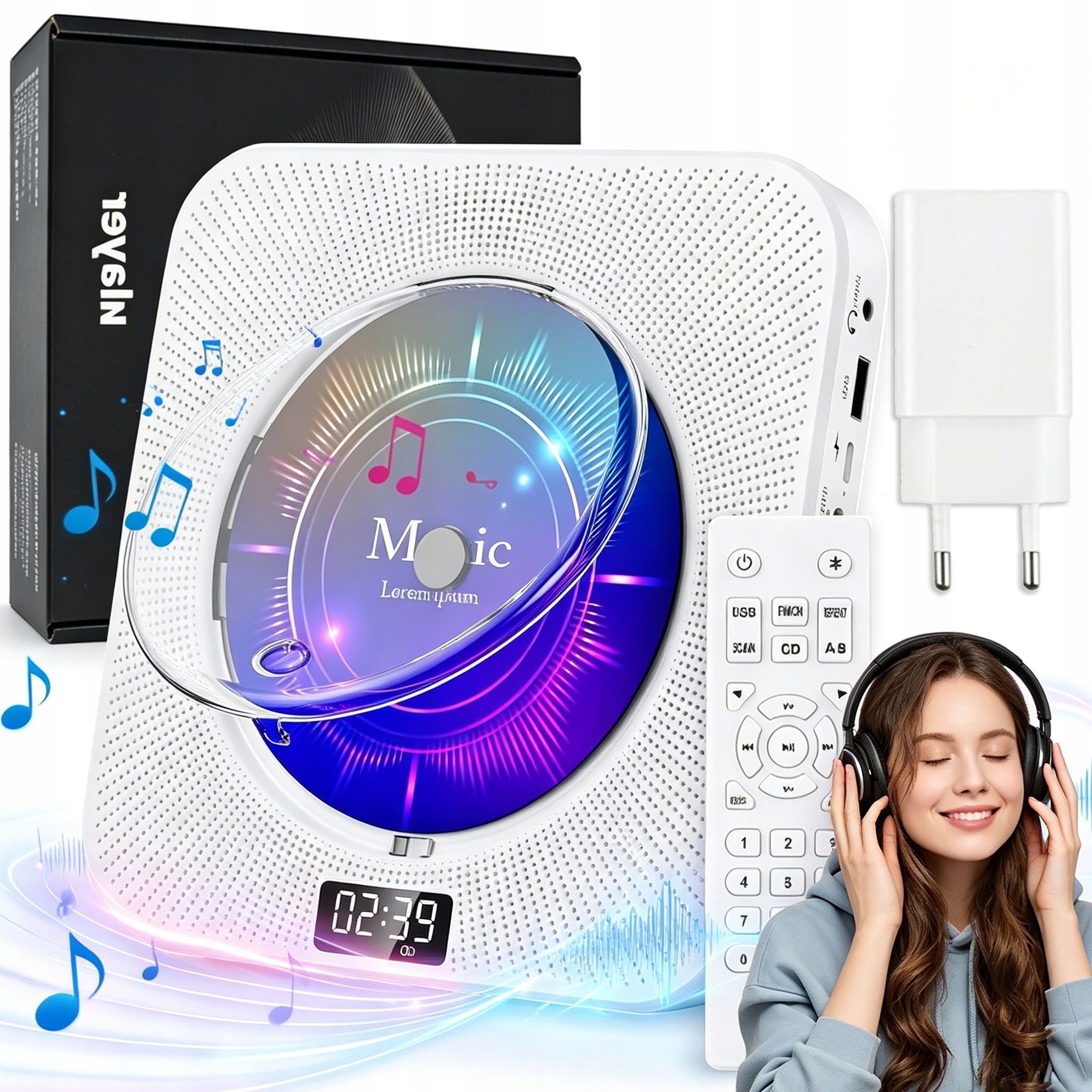 Přenosný CD Přehrávač Discman MP3 Bluetooth Usb Reproduktory Vysílač 5 Režimů