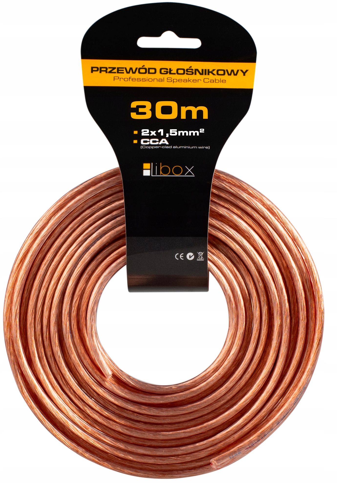 KABEL PRZEWÓD GŁOŚNIKOWY DWUŻYŁOWY PROFESJONALNY AUDIO HQ OFC 2x1,5mm 30m Kod producenta LB0008-30