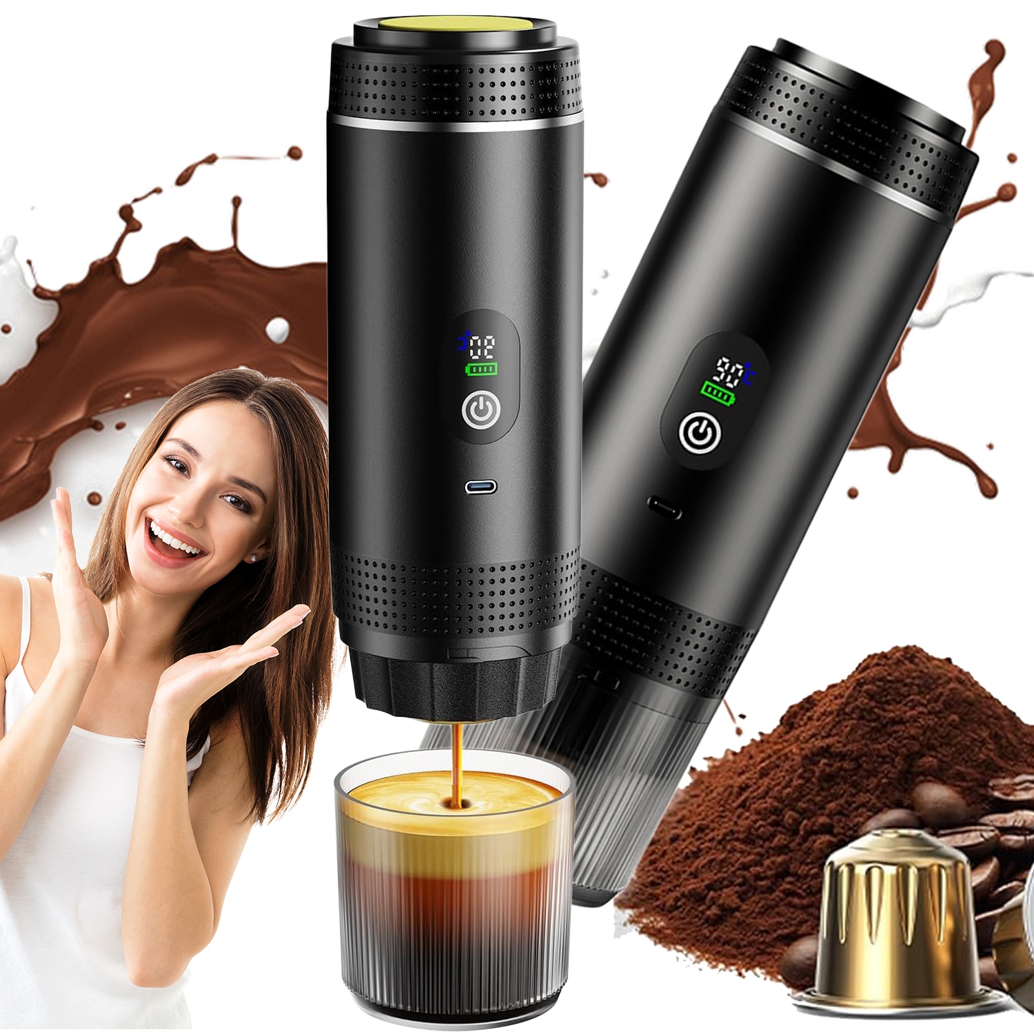 Přenosný Tlakový Kávovar 3V1 Kapsle Do Auta 20 Bar 80 ML