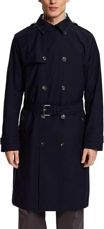 Esprit Modrý Dvouřadý Kabát S Páskem Ke Kolenům XL Jyb