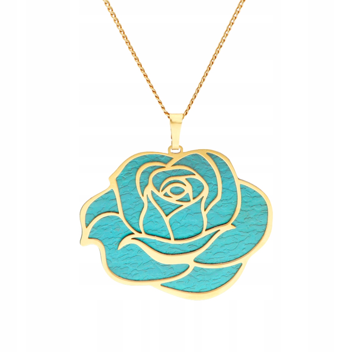 Přívěsek tyrkysový květ růže titan stříbro pozlacený