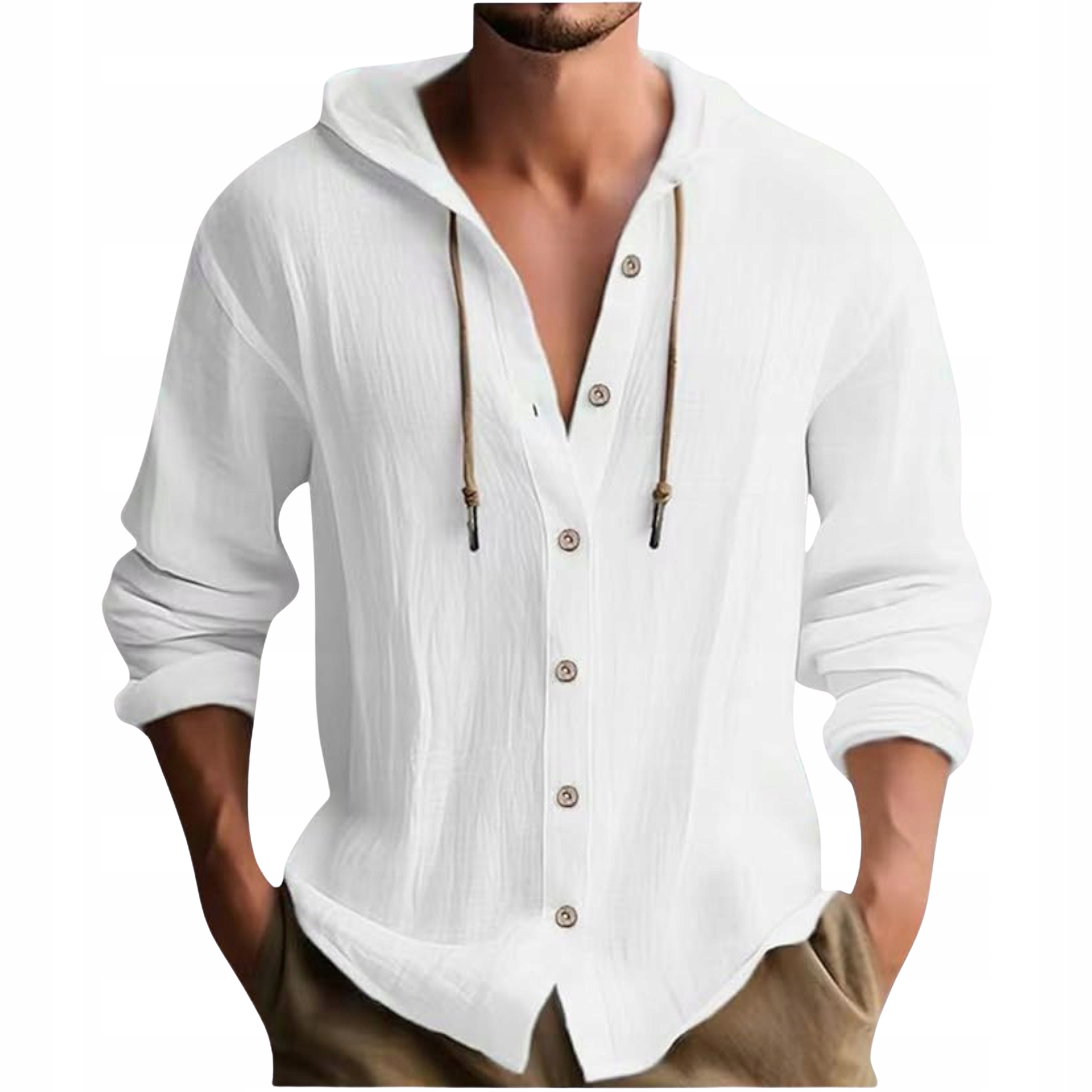 Koszula męska bawełniana z długim rękawem i kapturem na lato przewiewna