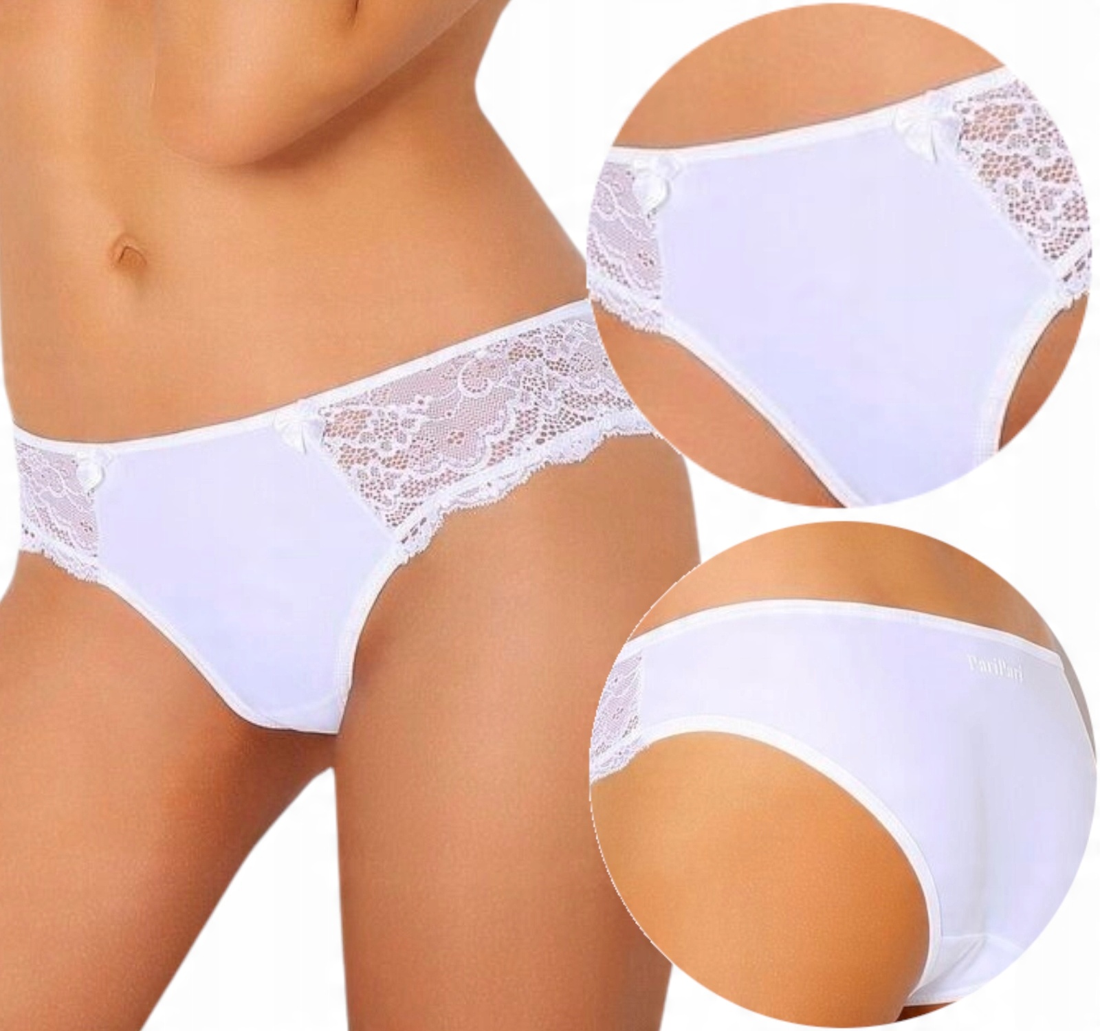 

Pari Vesta Figi z koronką i kokardkami *XL* biel