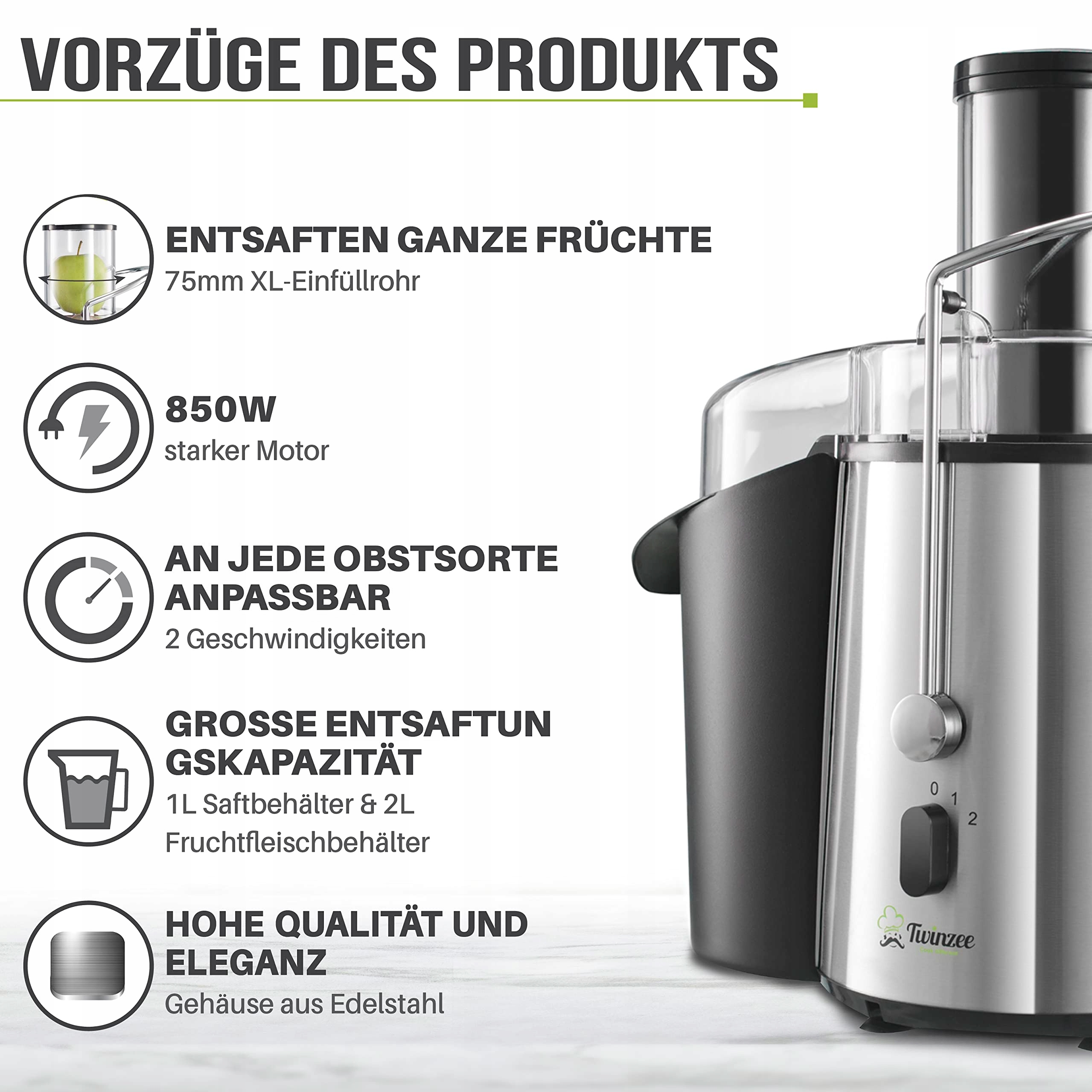 TWINZEE Sokowirówka 850W 2 Prędkości Duży Wlot Antypoślizgowa — miniatura 2