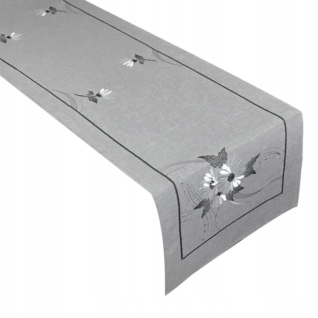 

Bieżnik Na Stół 40x160 Szary Dekoracyjny Kwiaty