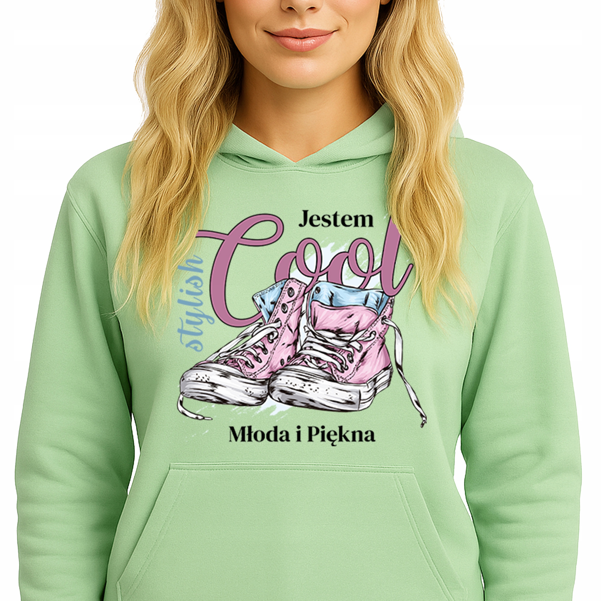 Mikina S Kapucí Zelená Hoodie Jsem mladá a krásná S