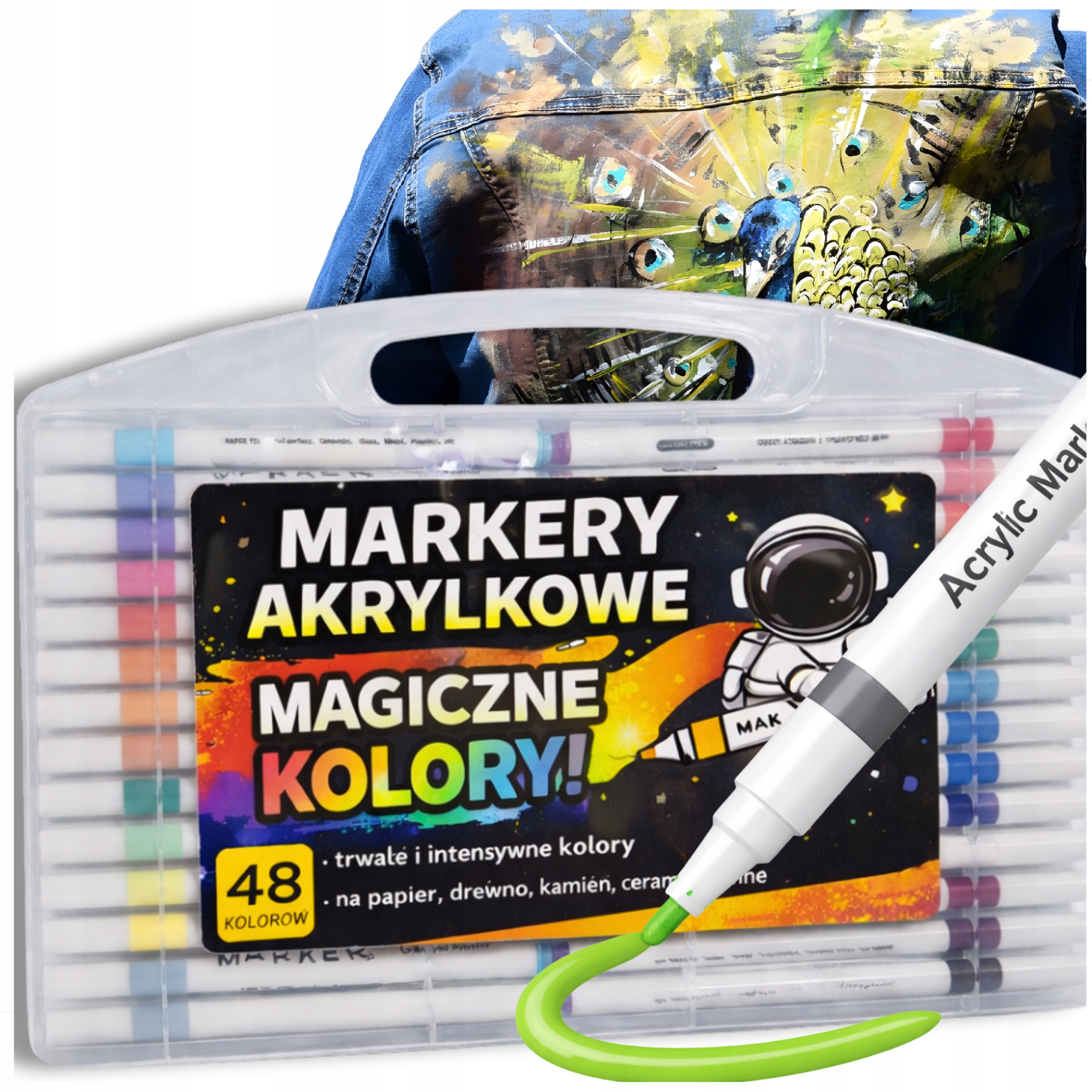 MARKERY AKRYLOWE PISAKI MAZAKI FLAMASTRY WODOODPORNE 48 SZTUK ZESTAW