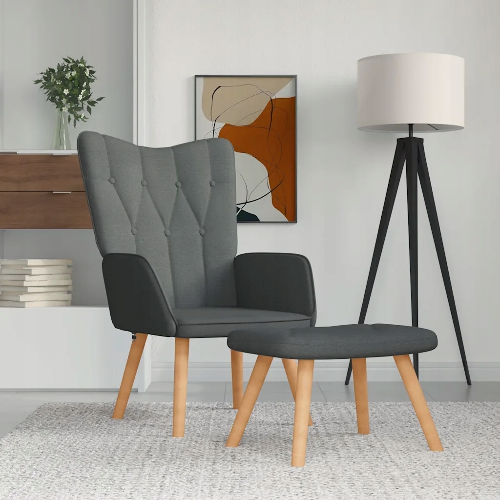 vidaXL Relaxační křeslo se stoličkou tmavě šedé textil