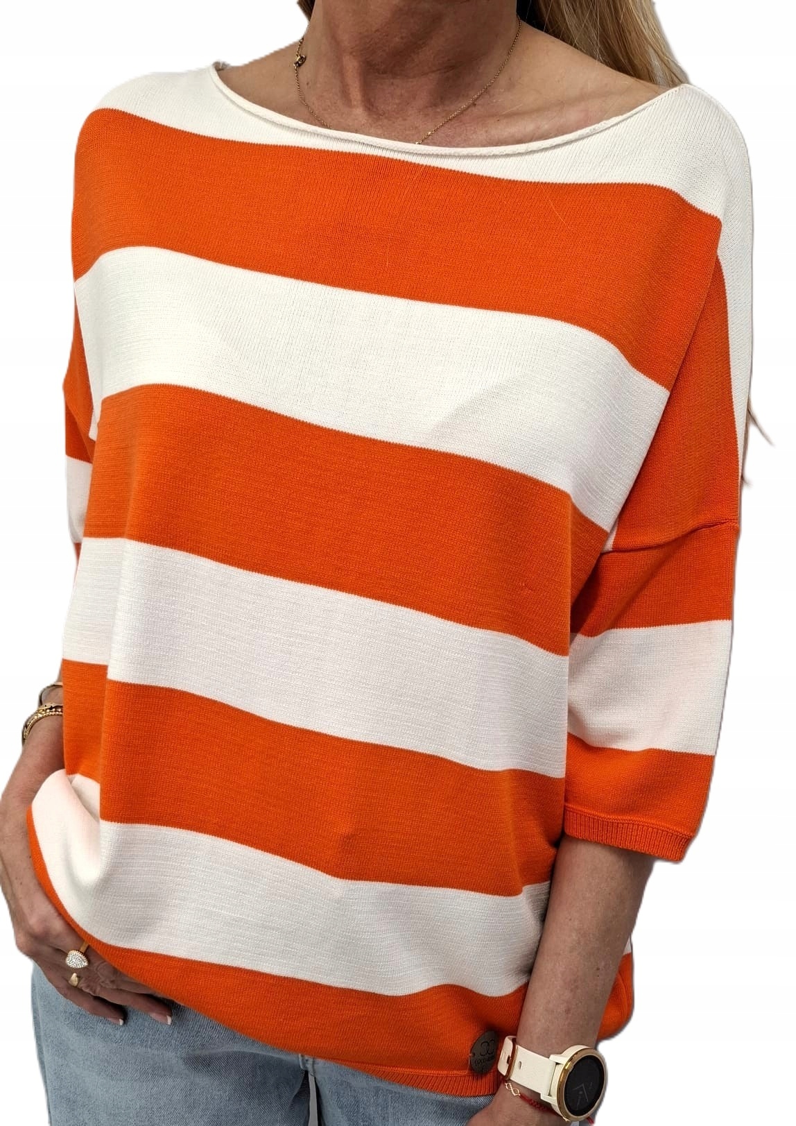 Cocomore Svetrová halenka s pruhy, oranžová bílá