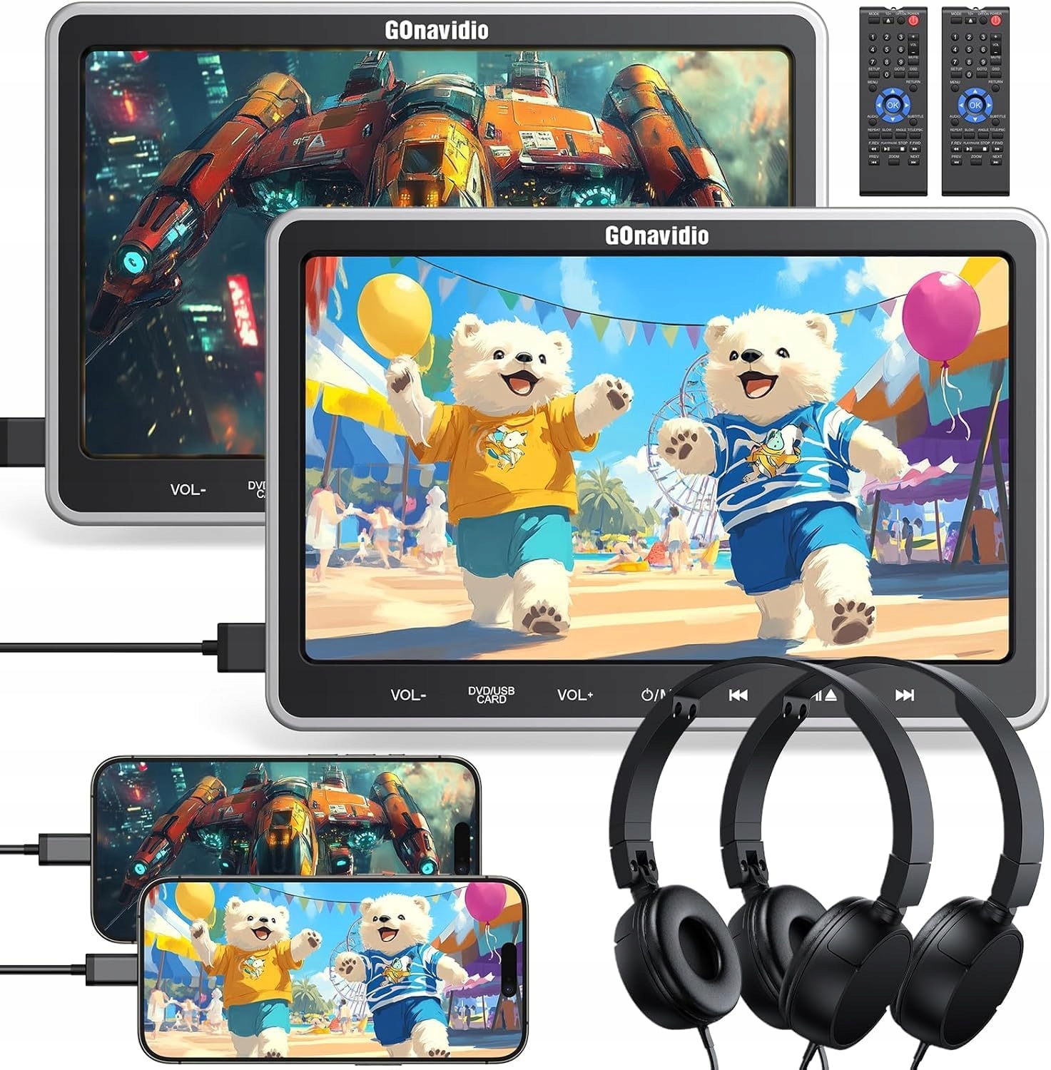 DVD CD Prehrávače Do Auta Gonavidio 2 Obrazovky 10,5" Slúchadlá