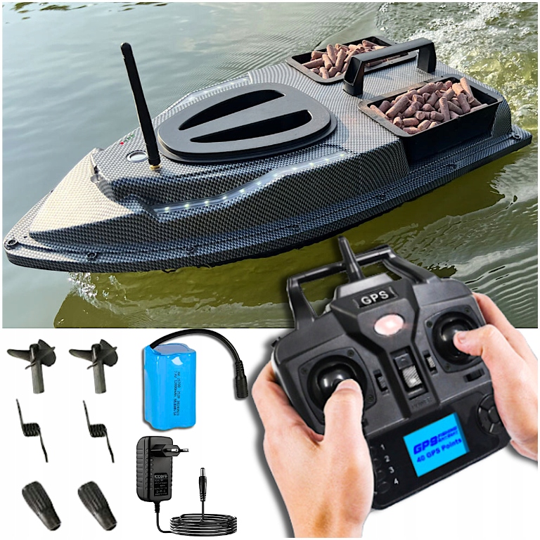 Gps Loďka 500 m 12000 mAh 2KG 2 Komory 2 Motory Autopilot Světlo