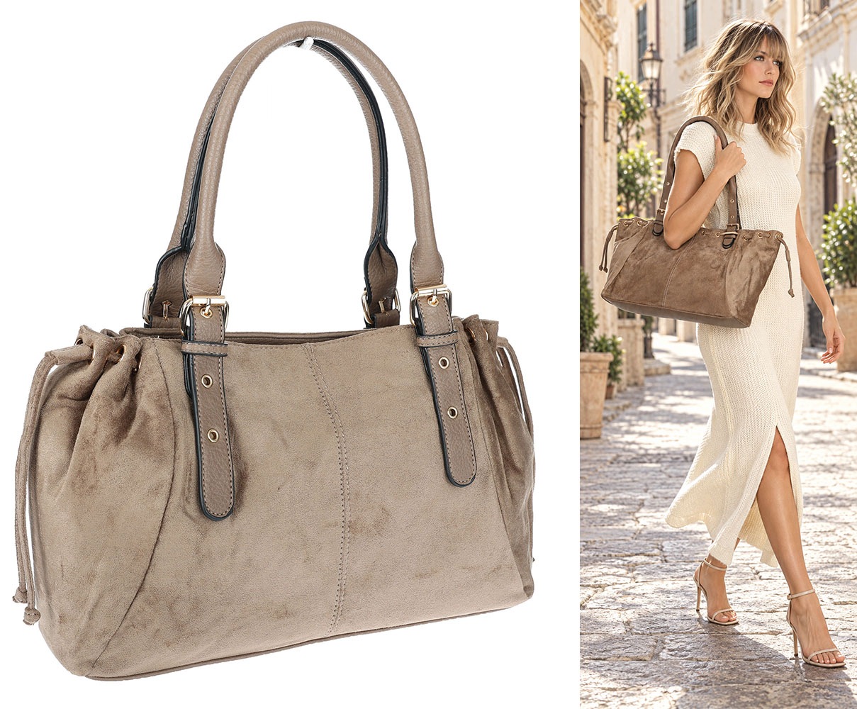 Dámská kabelka Semišová Shopper Kufřík Prostorná Elegantní taška AM47 Béžová
