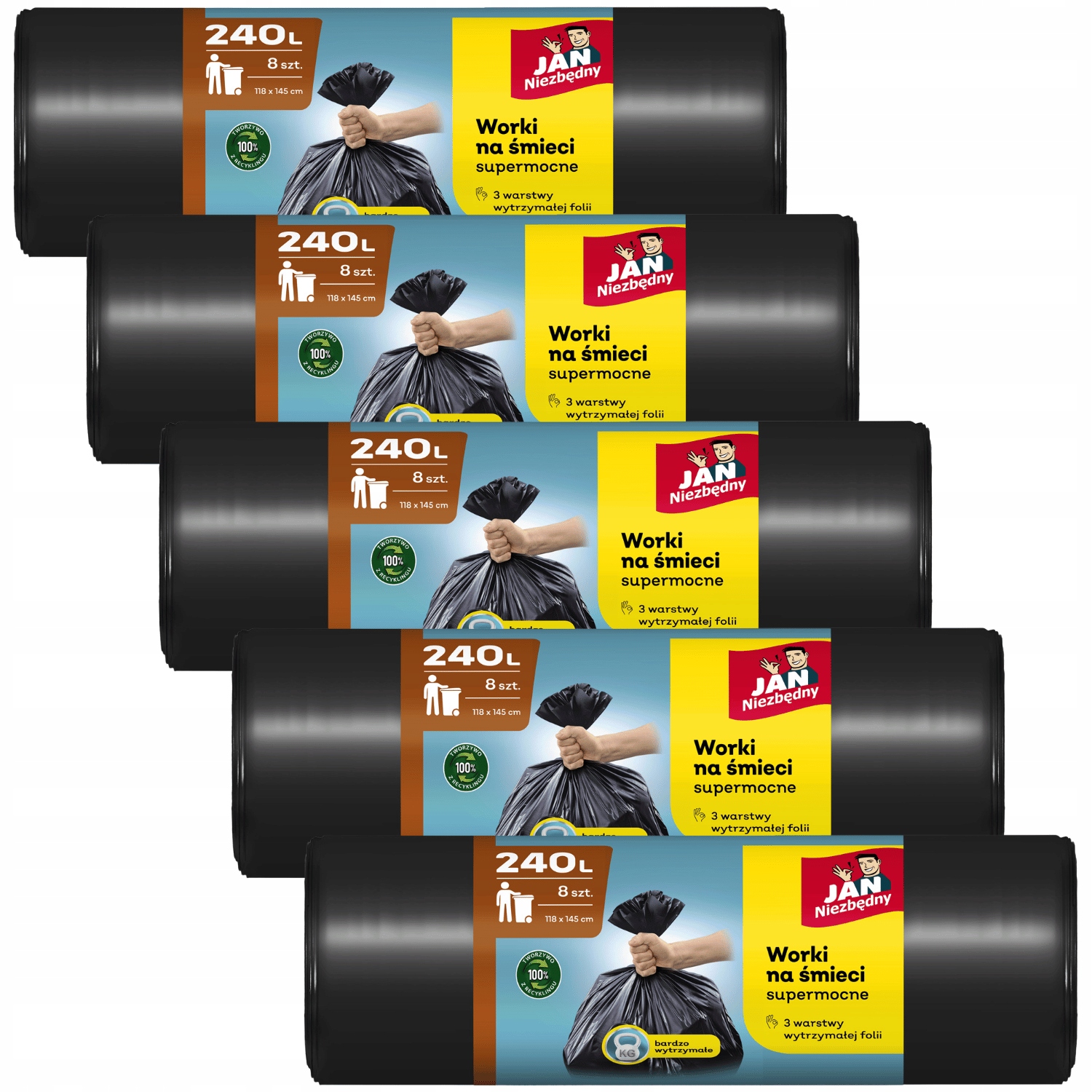 Levně Jan Niezbędny Pytle Na Odpadky 5 Rolí 240 L Černé