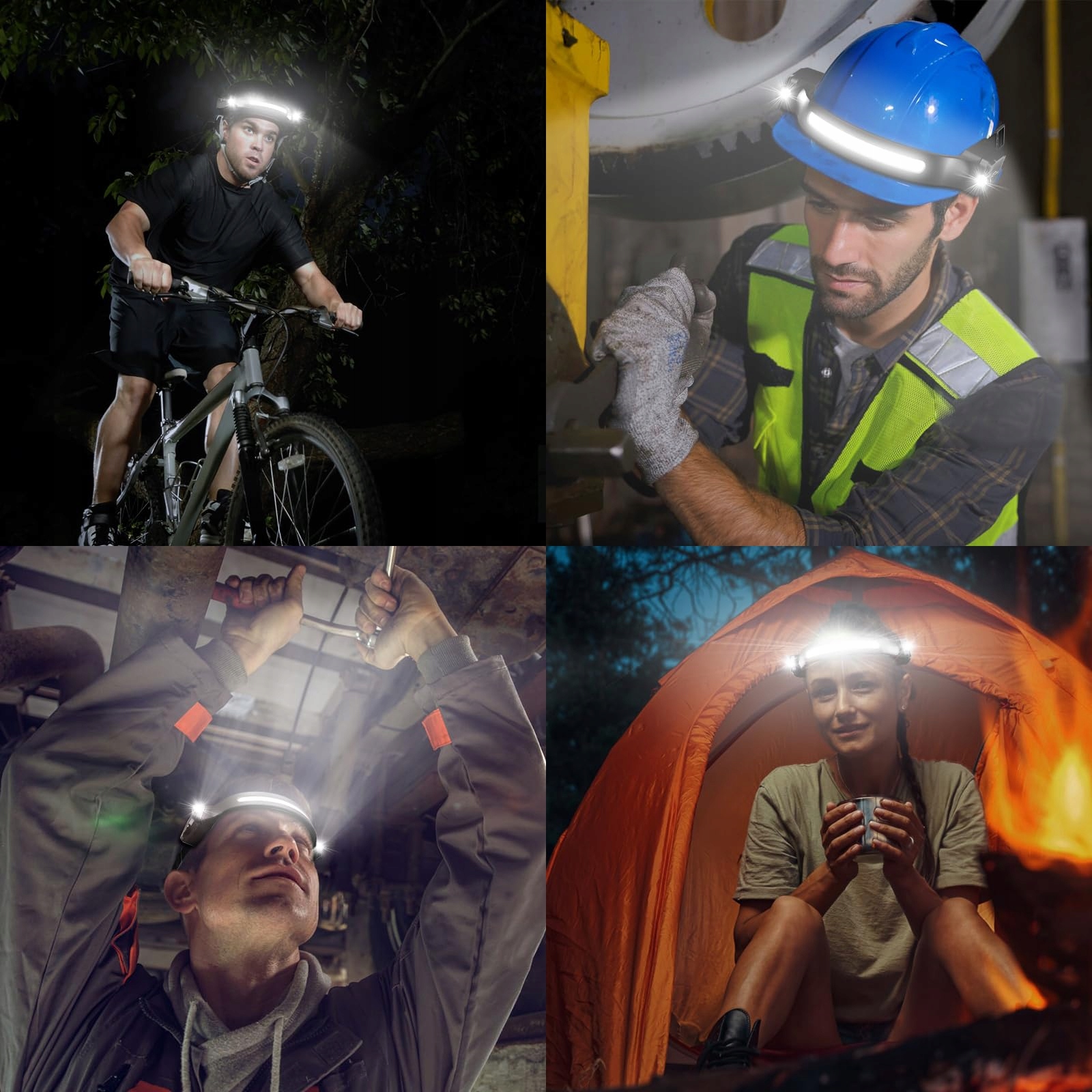 LED STIRNLAMPE Zestaw 2 Sztuk Lampa Czołowa 300° 9 Trybów Wodoodporna — miniatura 9