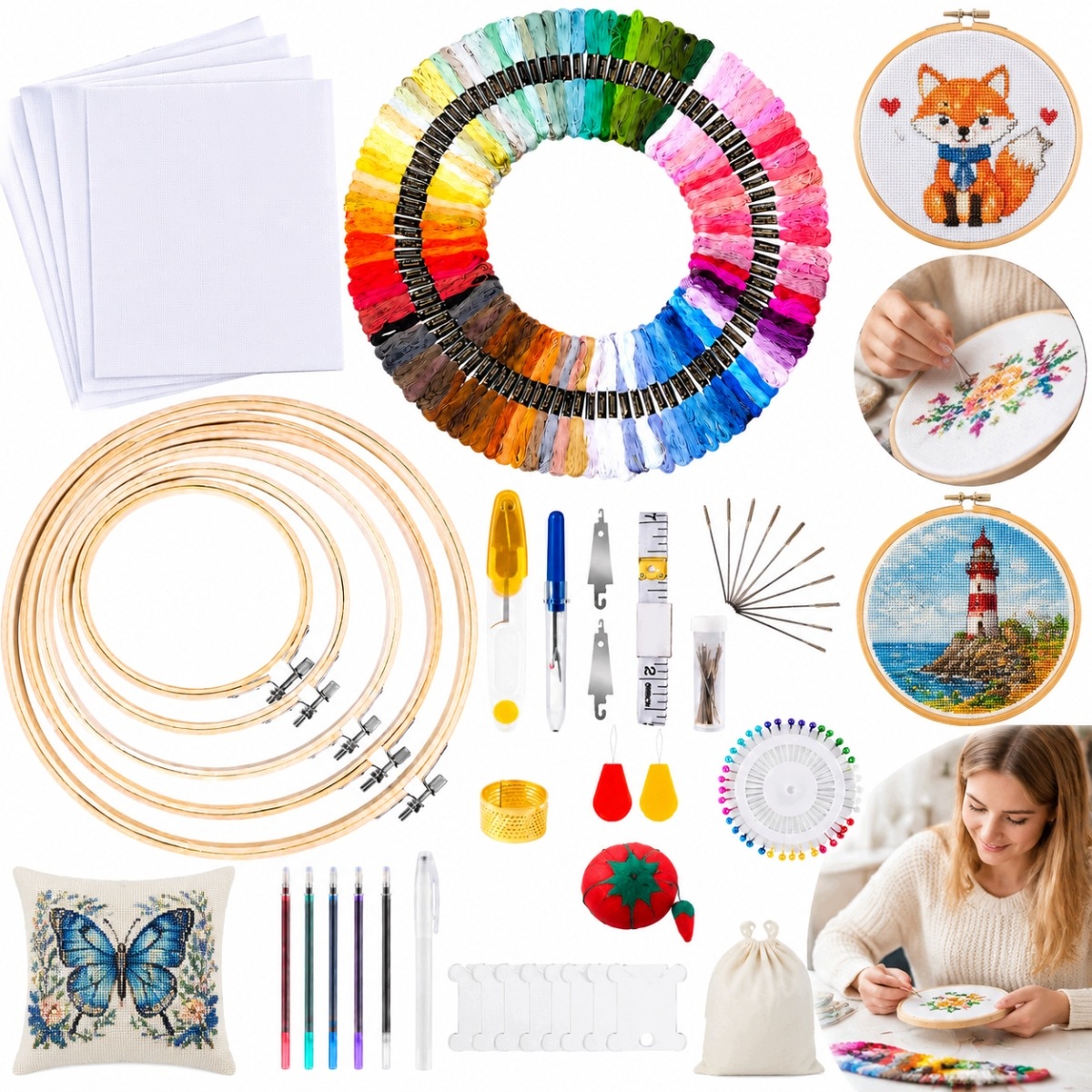 Sada Pro Vyšívání Výšivek Diy Muliny Jehly Tamborek 205 El.