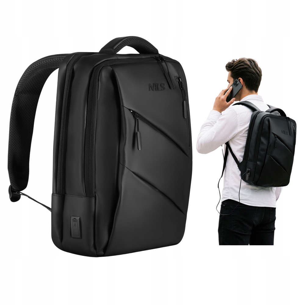 Batoh Městský Černý Turistický Sportovní Místo pro Notebook Port Usb 15L