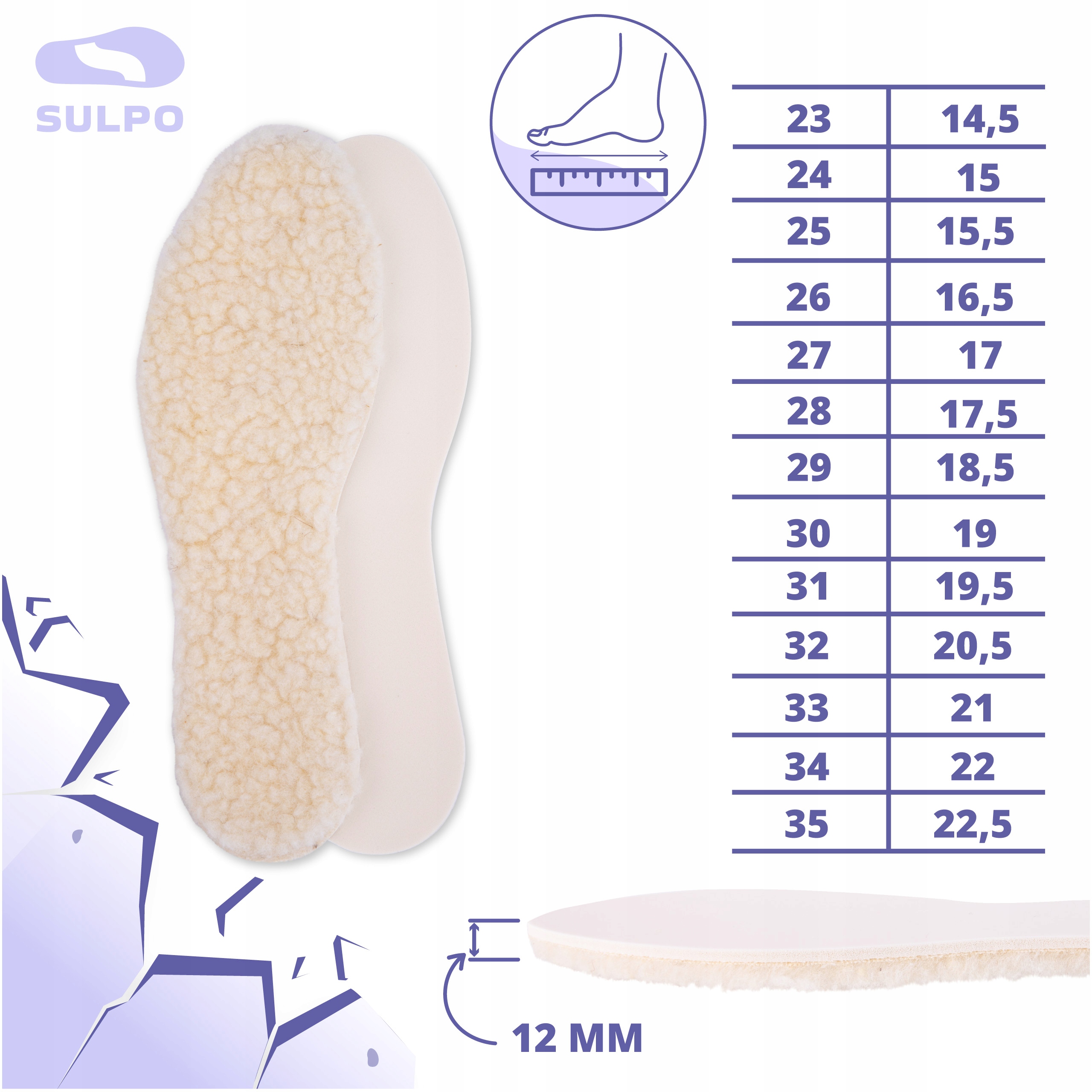 Zimowe wkładki do butów dla dzieci wełna naturalna ciepłe z pianką 35 Kod producenta R097_35