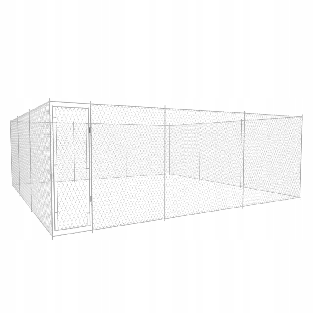 Kotec pro psa se síťkou a brankou, ocel, 570x570x185 cm, stříbrná barva