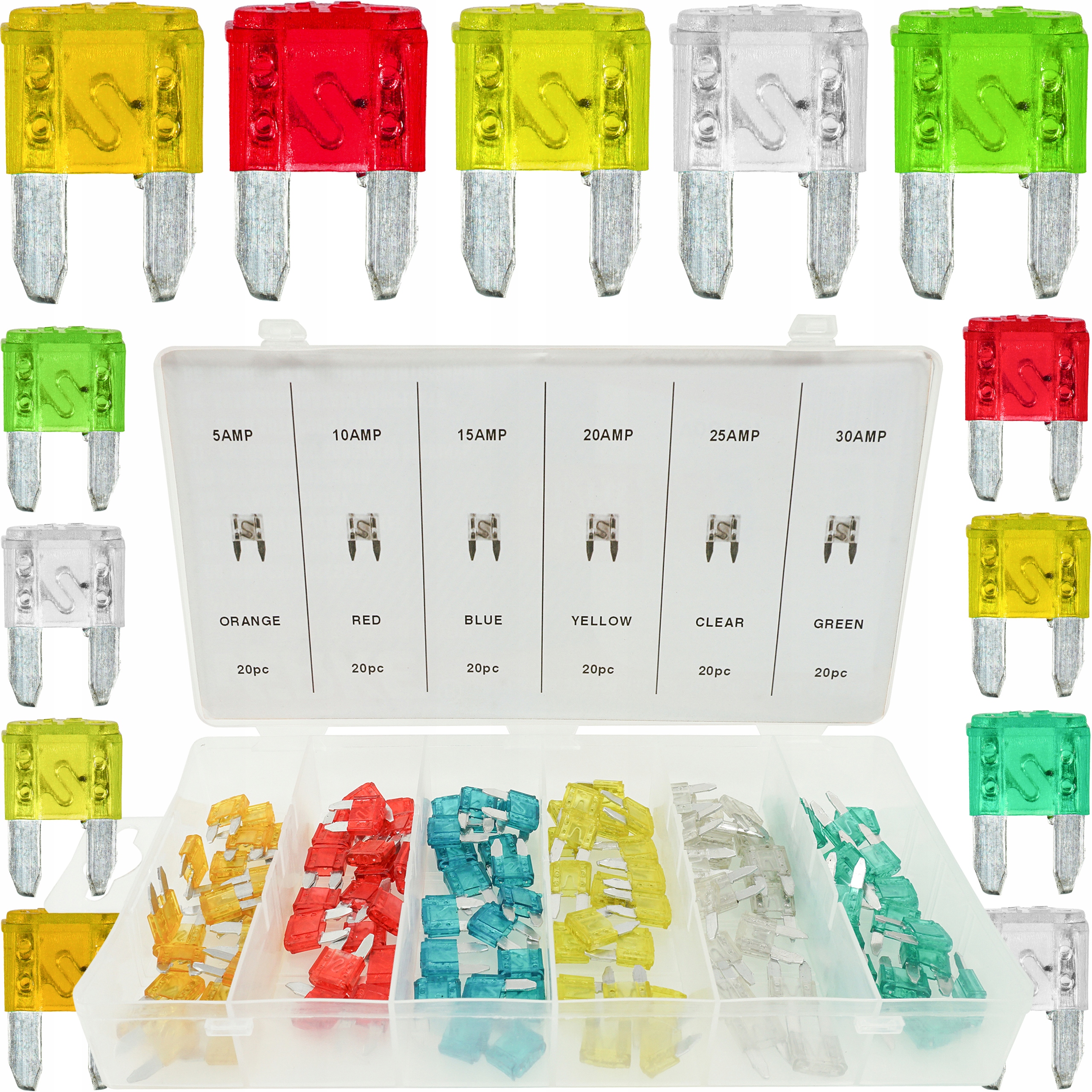 BEZPIECZNIKI SAMOCHODOWE ZESTAW BEZPIECZNIKÓW SAMOCHODOWYCH MINI 5-30A 120e