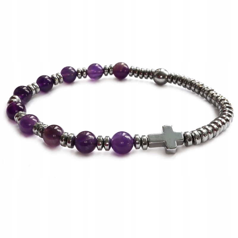 Różaniec na rękę bransoletka z ametystów i hematytu