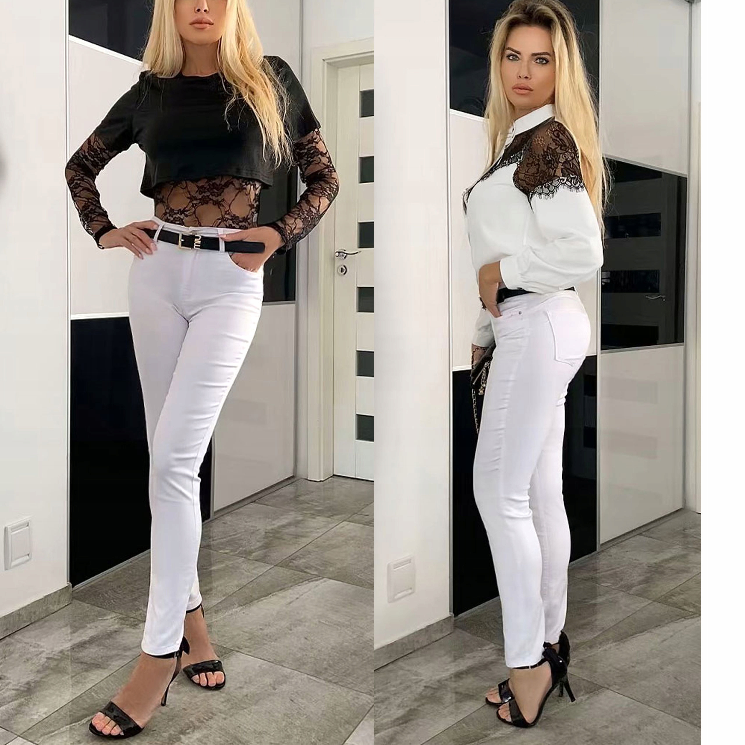 Oryginalne rurki spodnie białe z wysokim stanem hot Push Up 371A