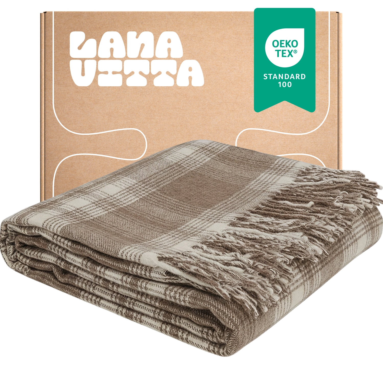 Polovlněná deka Vintage Přehoz na postel Pled Hnědá 140х200 cm