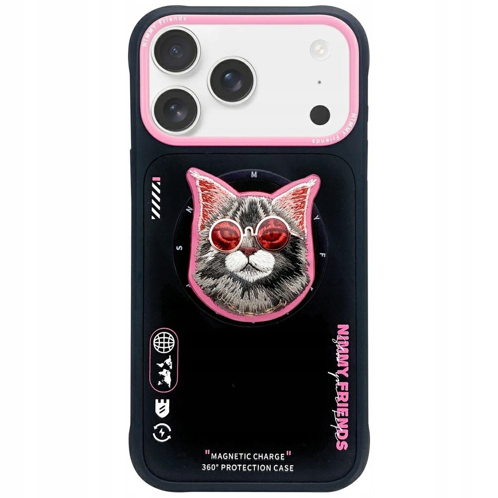 Etui Nimmy Glasses Cool Cat MagSafe do iPhone 17 czarno różowy
