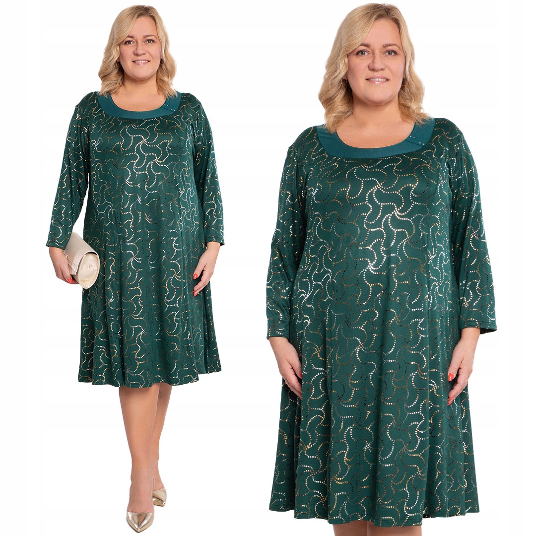 Zelené šaty se zlatými vzory velikost 56/58