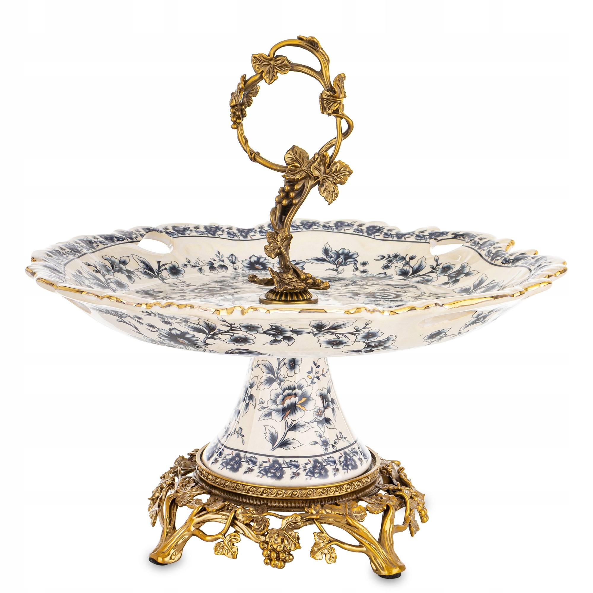 Keramická dekoratívna miska Podnos Cisárska Empire na nožičke Zlatá biela