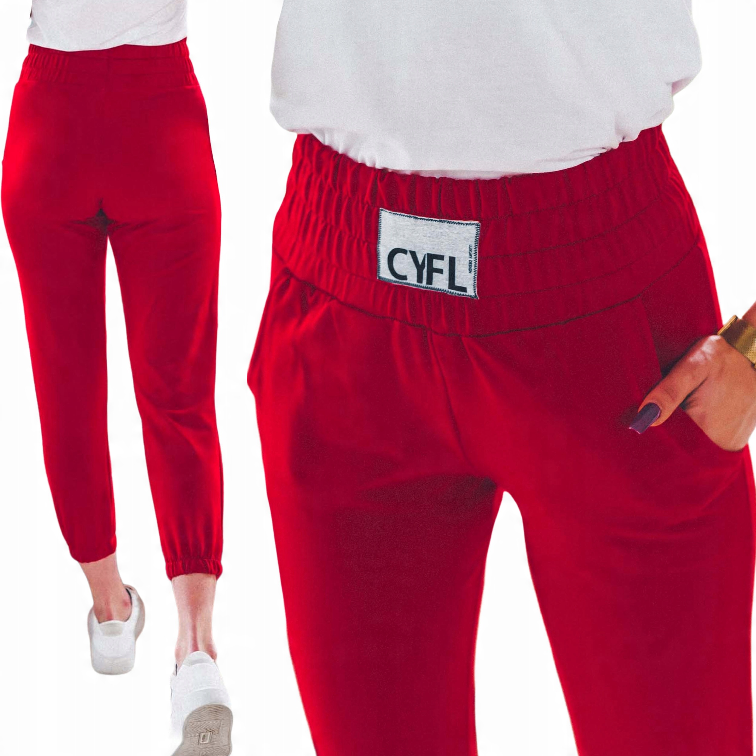

Czerwone damskie spodnie dresowe stan 7/8 fit M/L