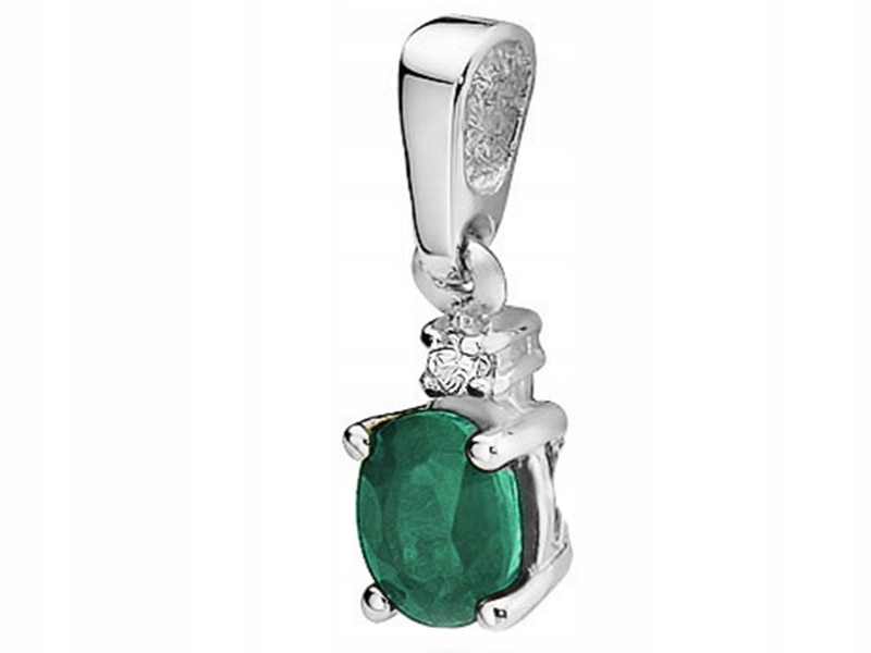 Zlatý přívěsek 585 bílé zlato smaragd briliant s diamantem na řetízek
