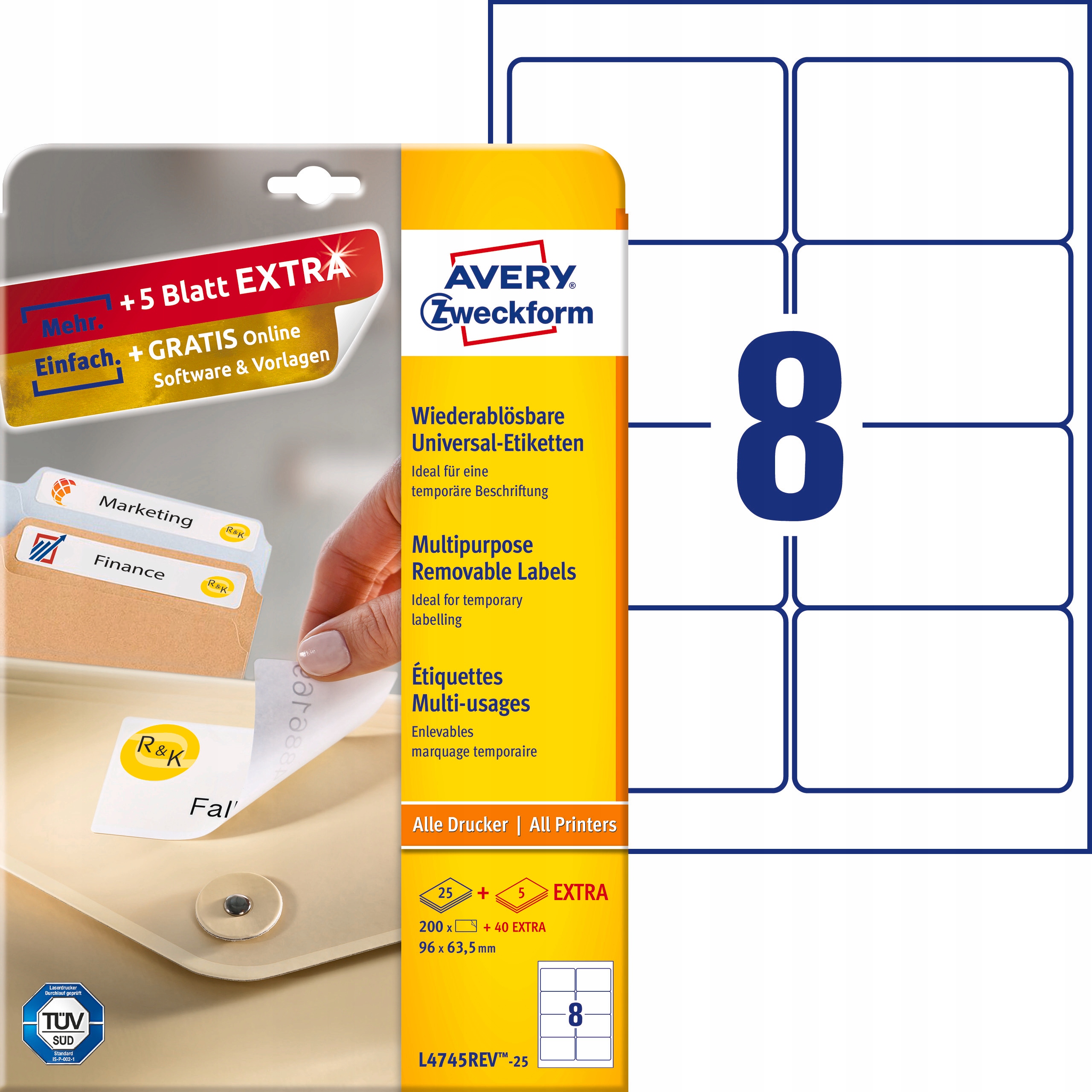 

Etykiety Usuwalne Avery 96x63,5mm L4745REV-25