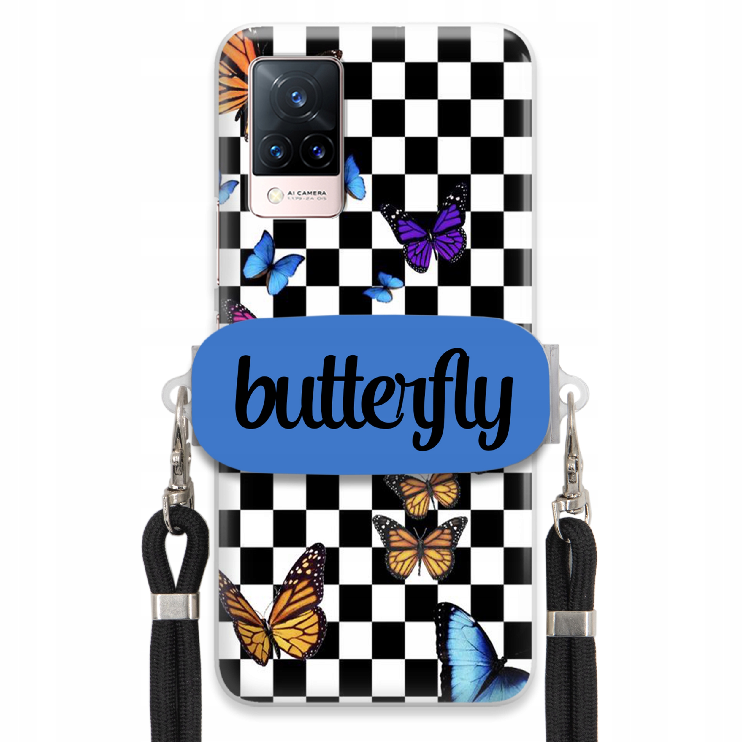 Puzdro Pre Vivo S9 Case Obdĺžnikový Držiak Vodítko Butterfly Motýle Šachovnica