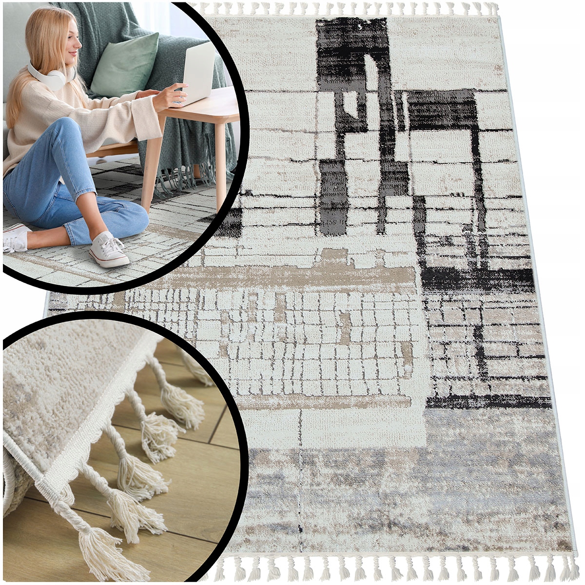 Krémový Koberec Do Obývacího Pokoje Anko Šedý Koberec Shaggy Melanž Do Ložnice 120x170