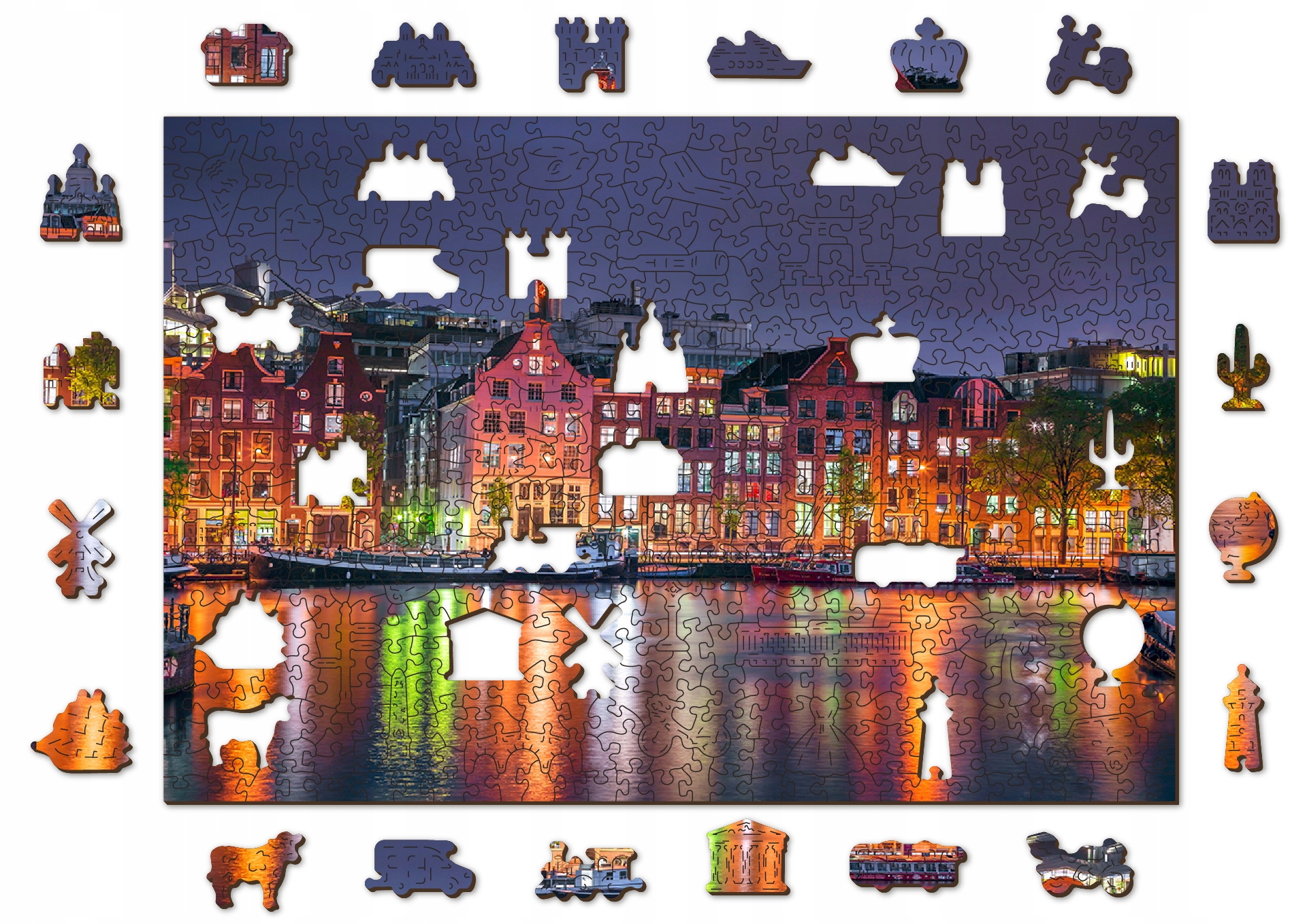 Drewniane Puzzle Amsterdam Nocą 500 +5 elemenów