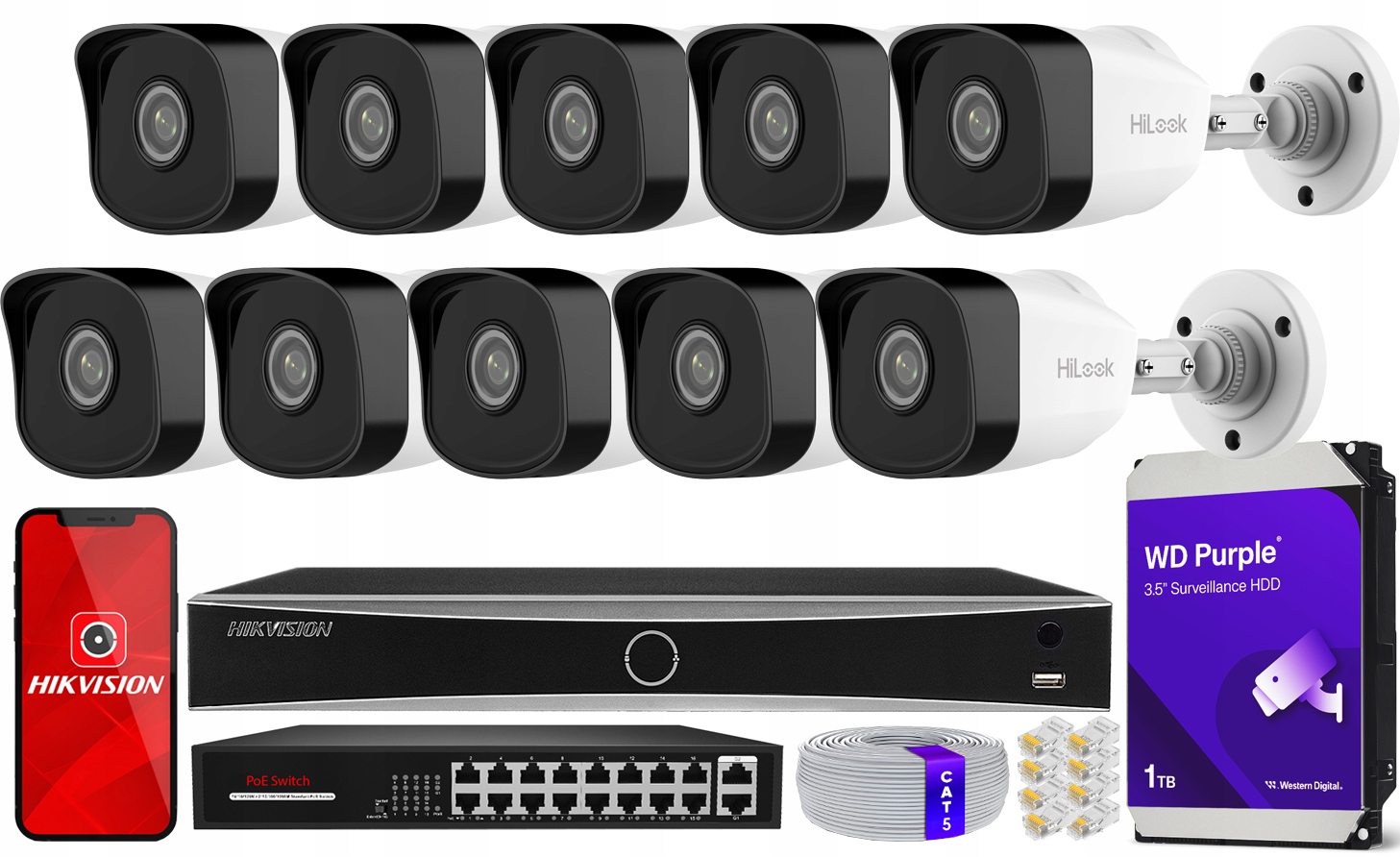 Sada pro monitorování domu 10 venkovních kamer 5MPx Nvr DS-7616NXI-K2