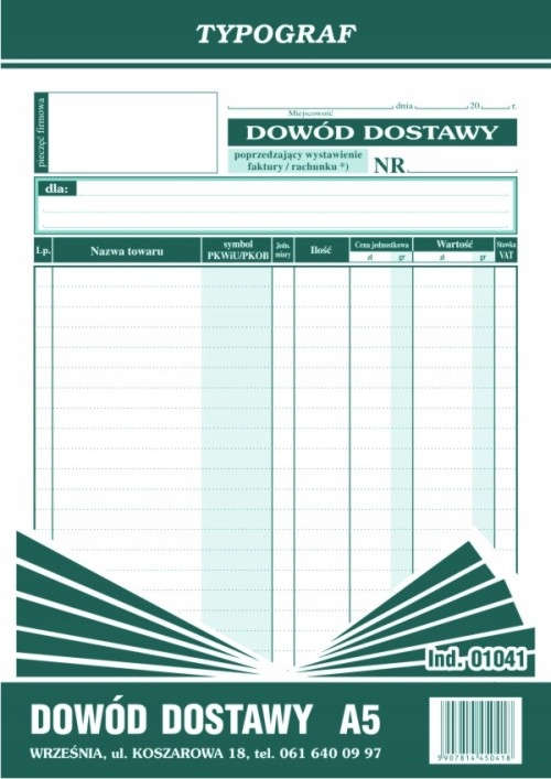 

Dowód dostawy Typograf A5