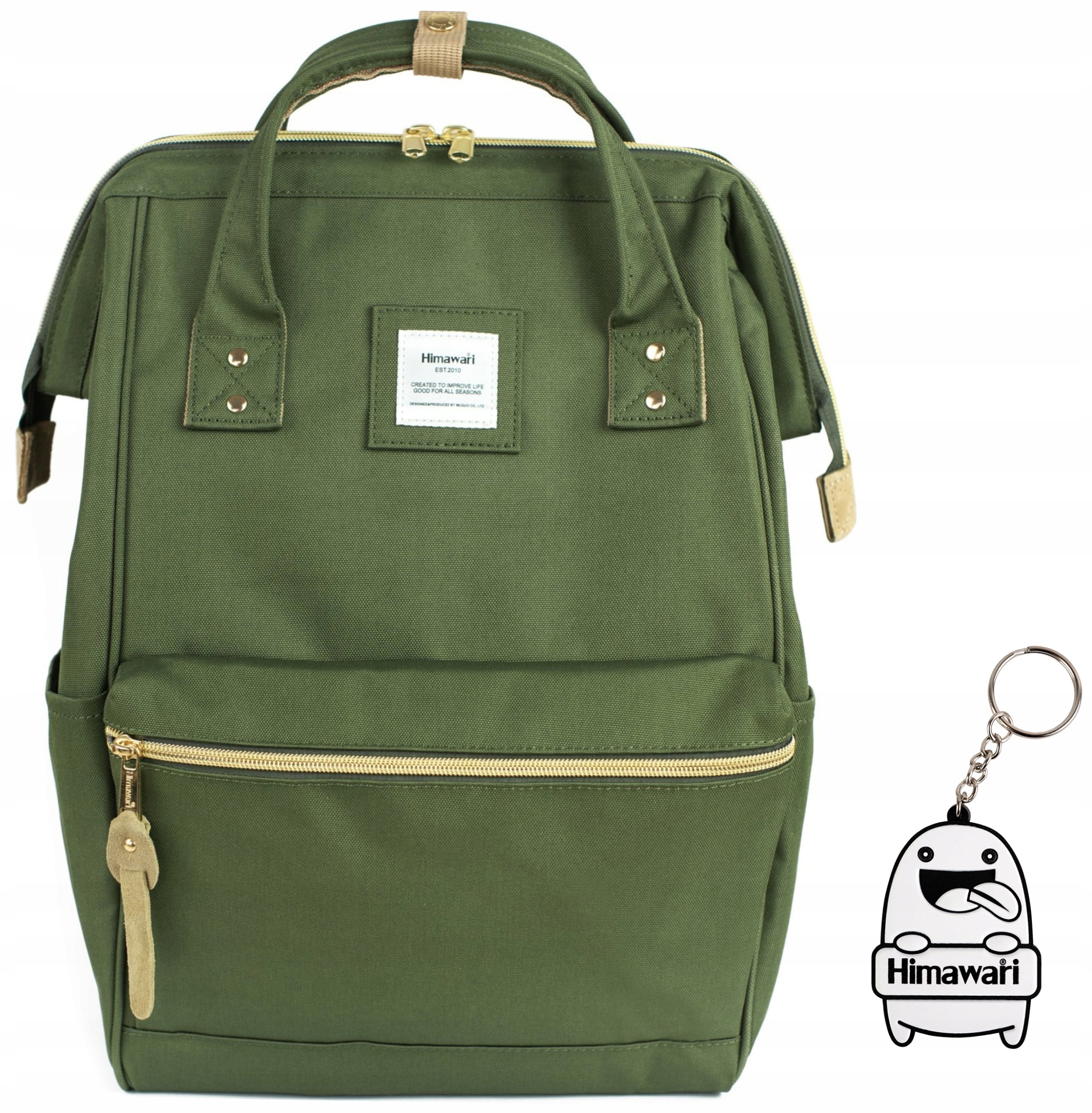 Batoh Himawari Classic školní lehký batoh na notebook, prostorný, Khaki