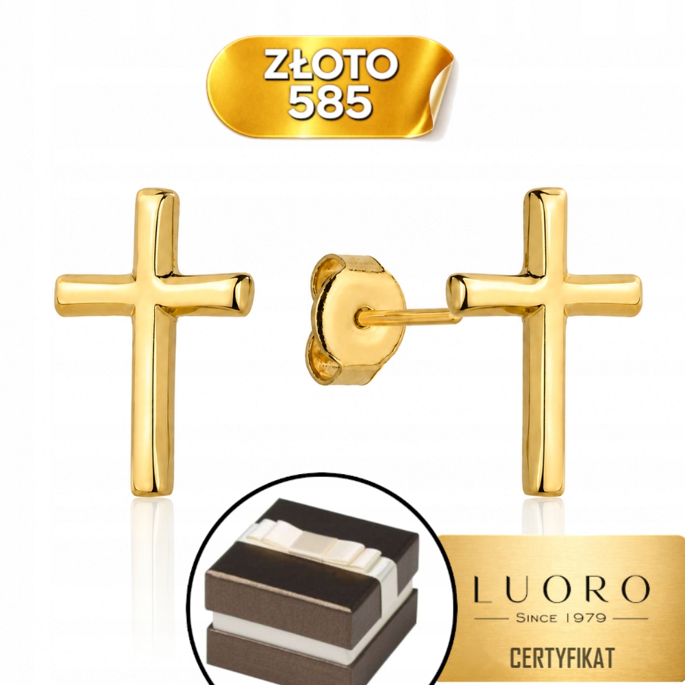 Náušnice Zlaté 585 14K Křížky 0,8 CM Tyčinka Elegantní Dárek Krabička