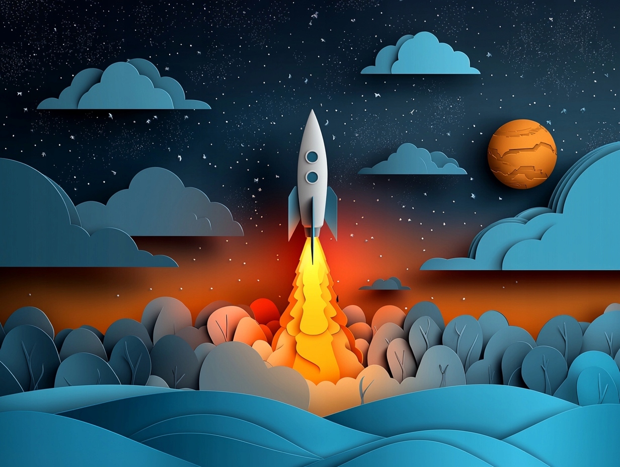 Obraz Na Plátně Canvas Raketa Start Vesmír Planety Paper Art 3D 100x75