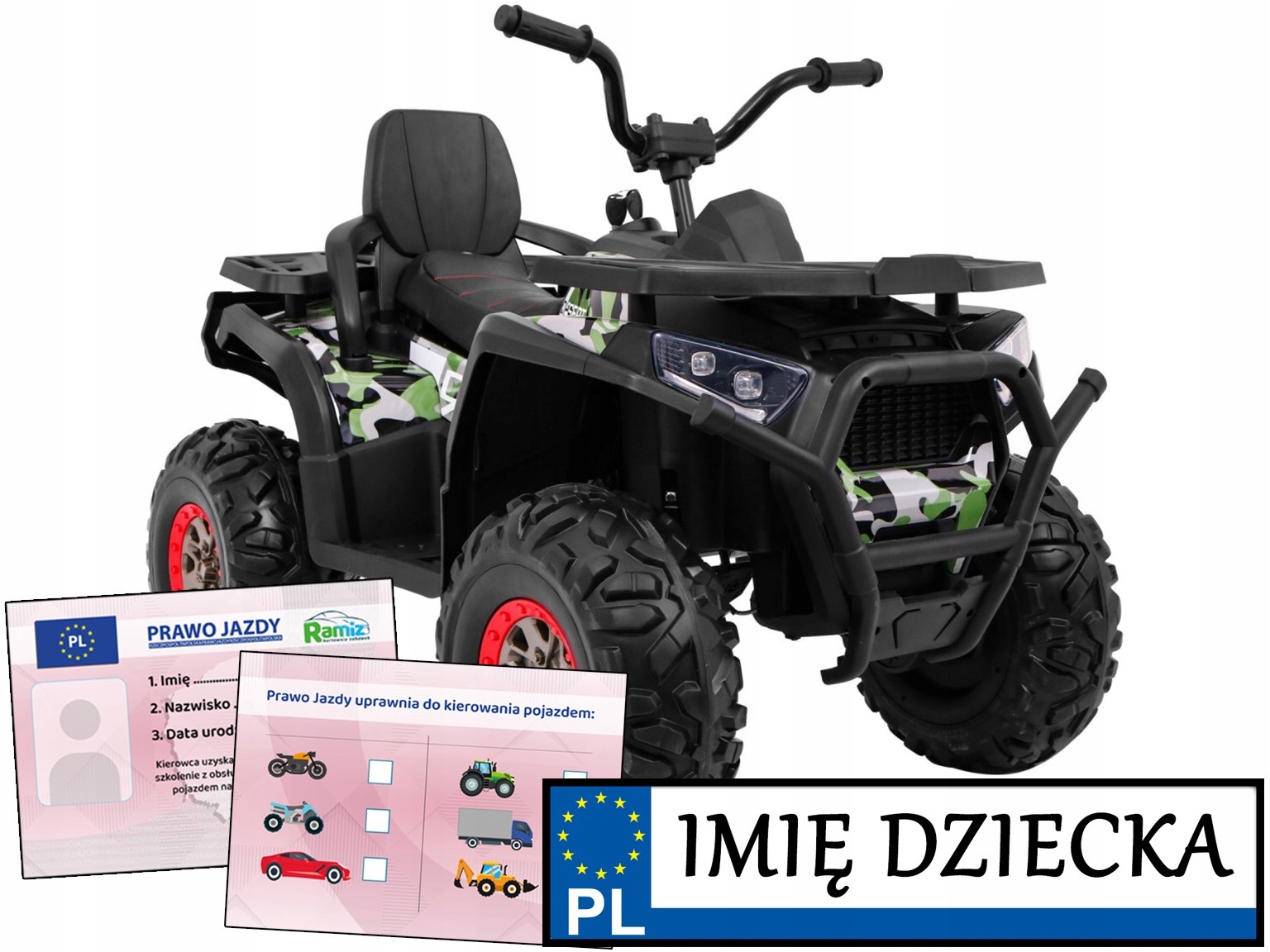 Quad Atv Desert pojazd dla dzieci napęd 4x4 Tablica Imienna prawo jazdy