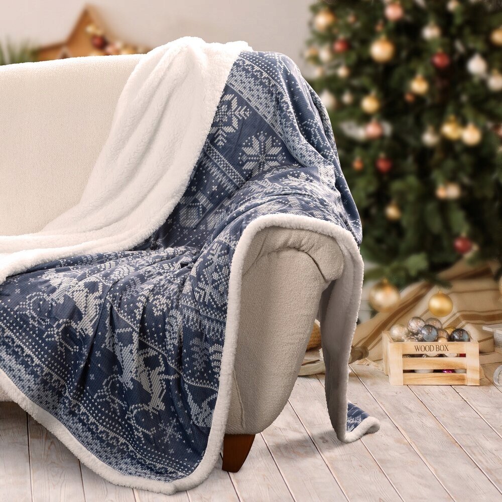 Vánoční deka KOC22 150x200 Eurofirany modrý bílý oboustranný vzor