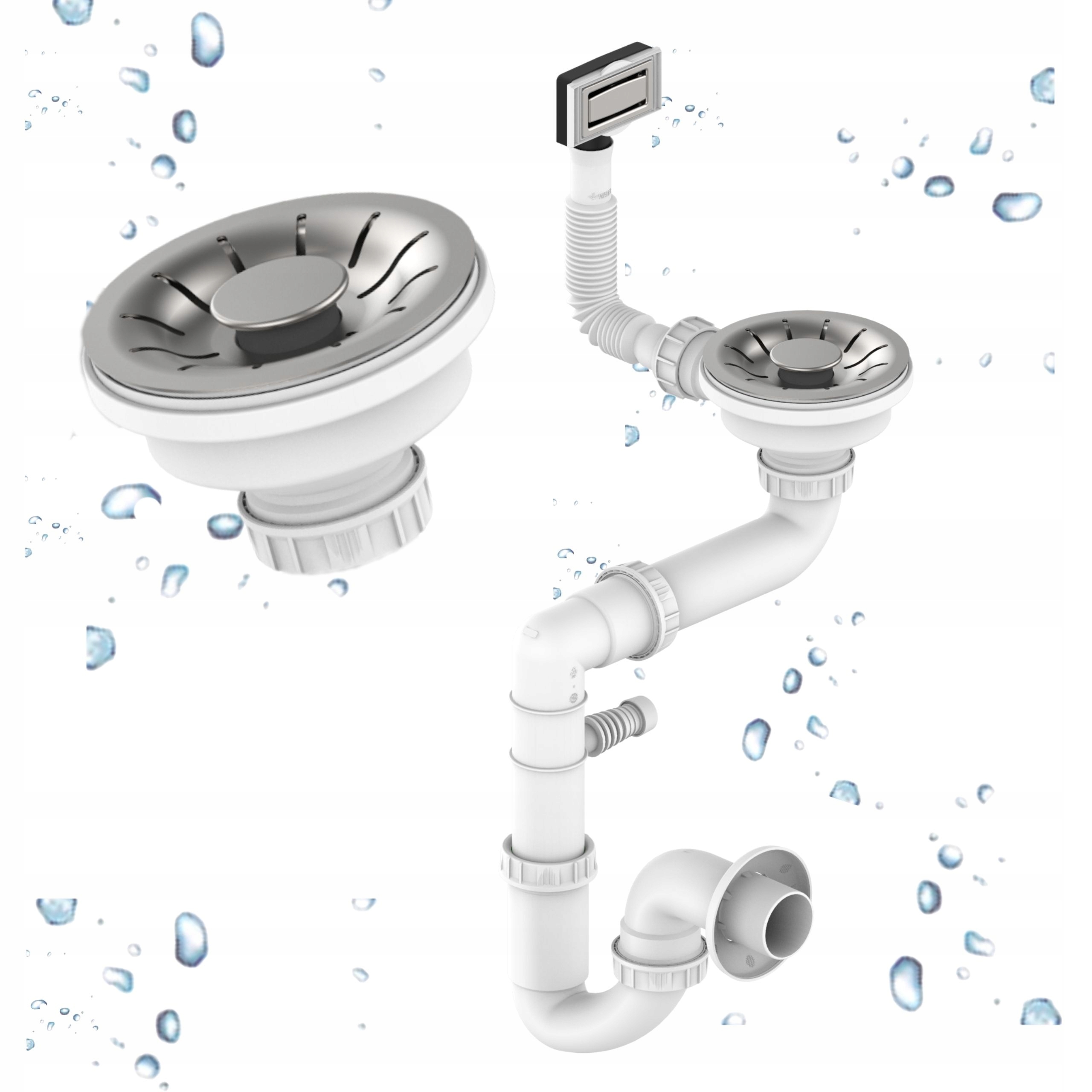 Sifon do dřezu jednokomorový, manuální s obdélníkovým přepadem, odtok Inox