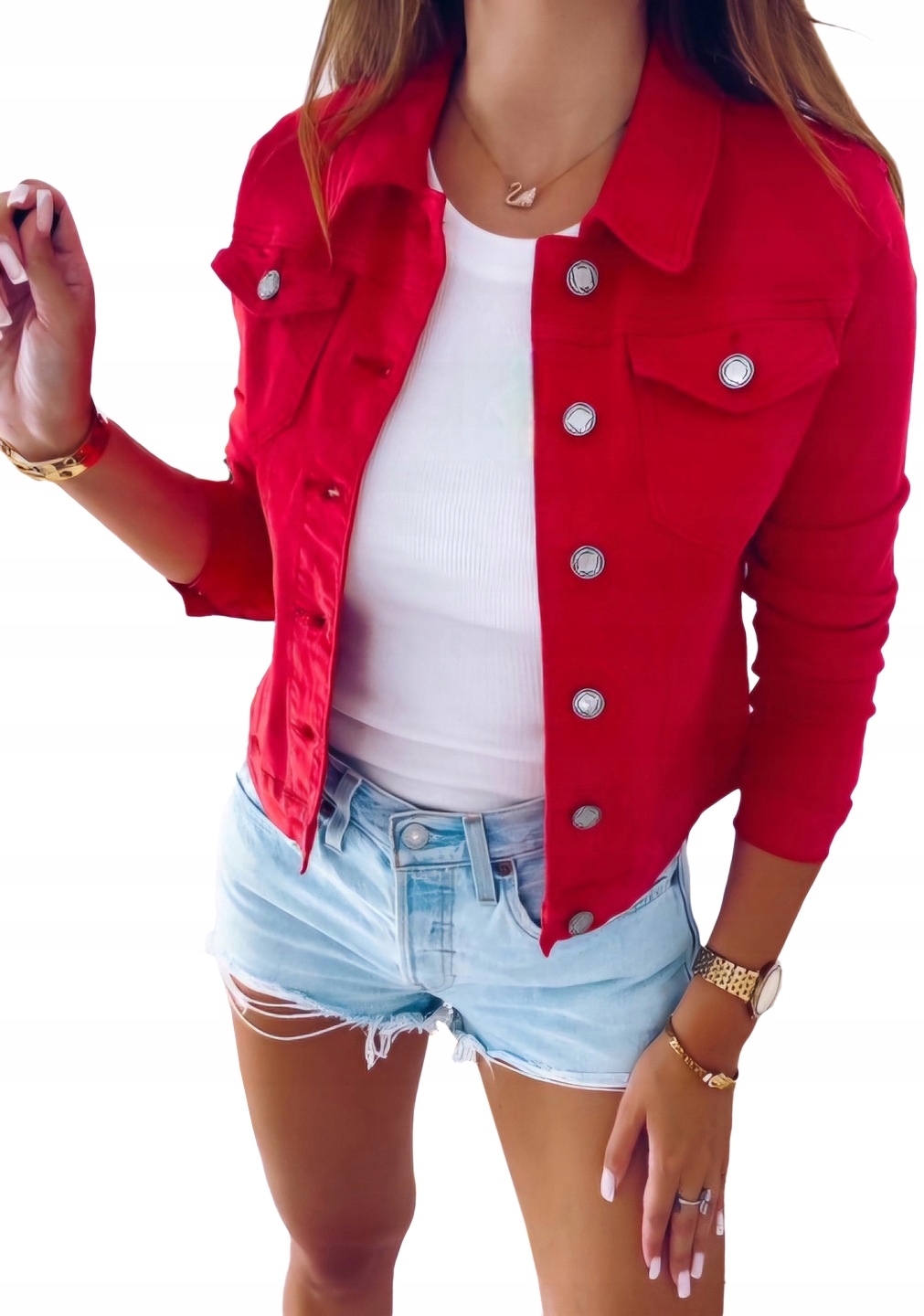 Klasyczna Kurtka Modna Katana Jeansowa Czerwona rozmiar L 40