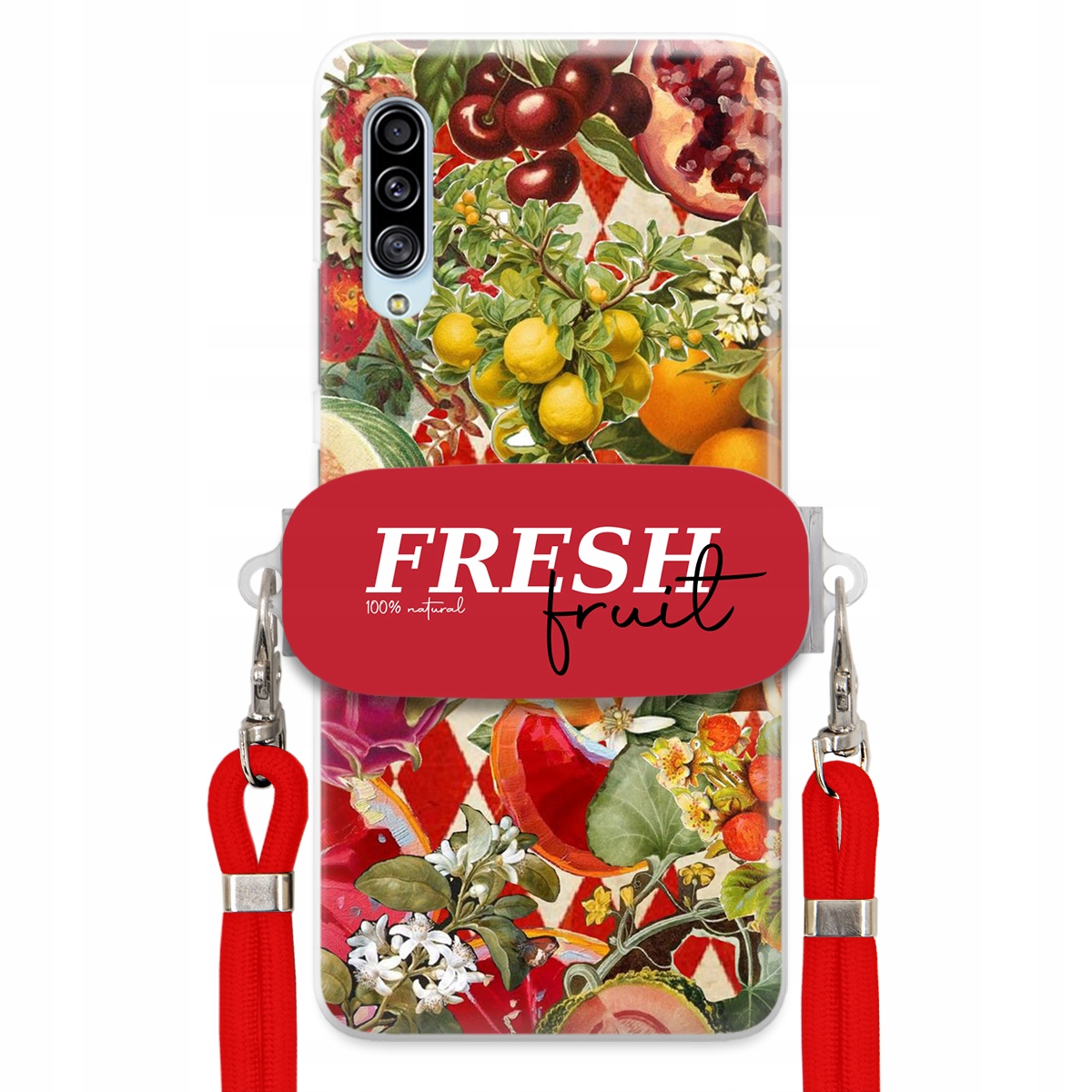 Puzdro pre Samsung A90 Červené Crossbody vodítko držiak Fresh Fruit Ovocné