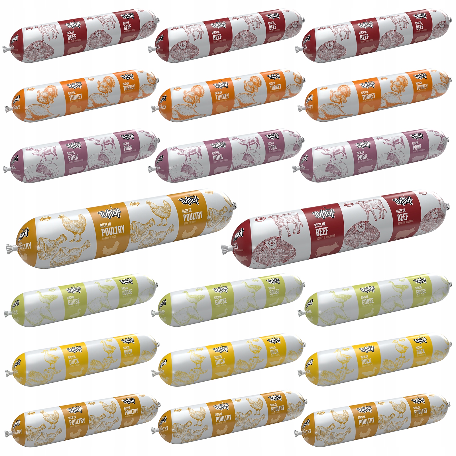 Levně Krmivo Pro Psa Vlhké Krmivo MIX Chutí Tyčinka 20x900 g Tuftuf