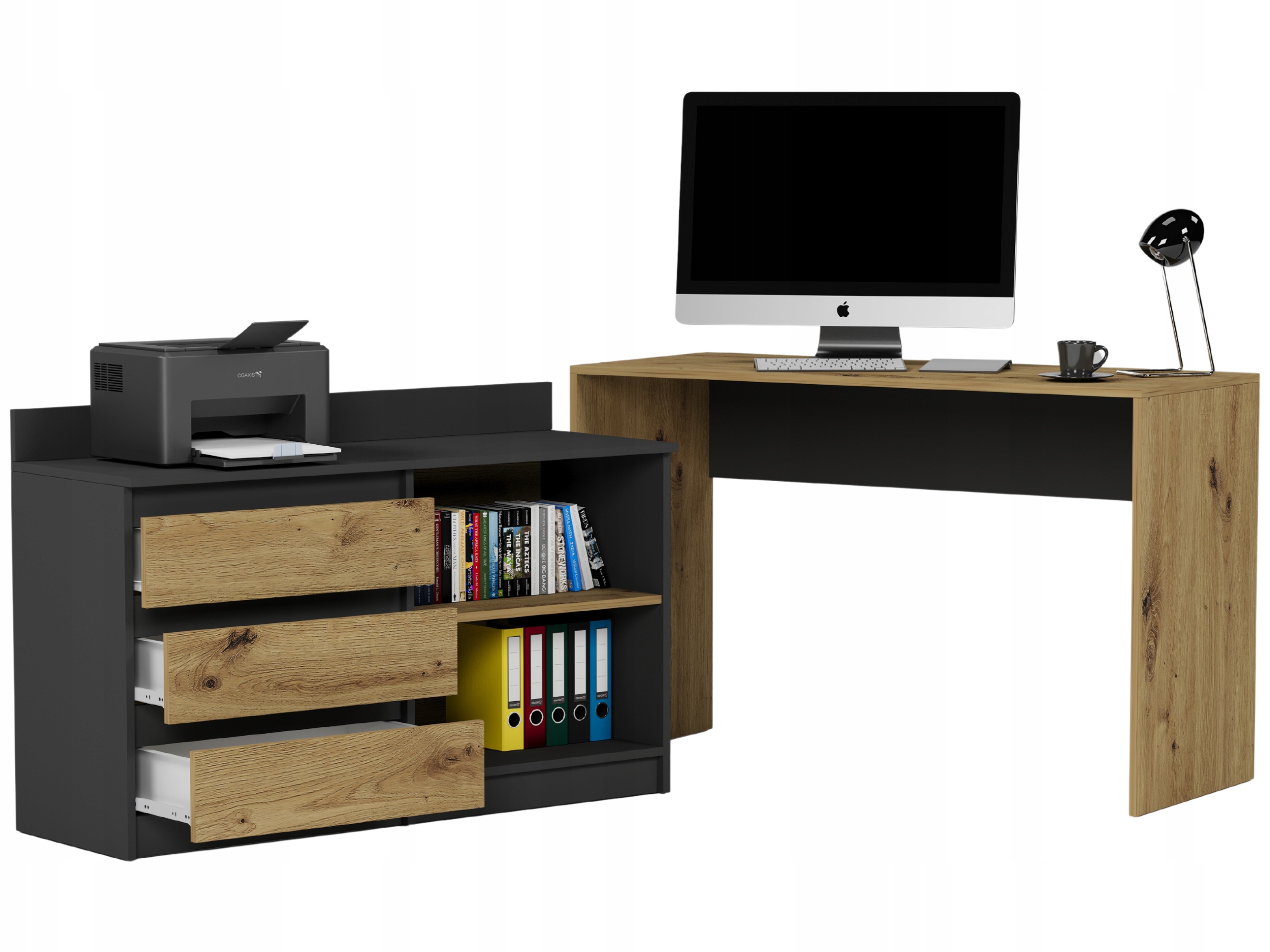 Biurko narożne i komoda zestaw 120x50 artisan mix antracyt N-15