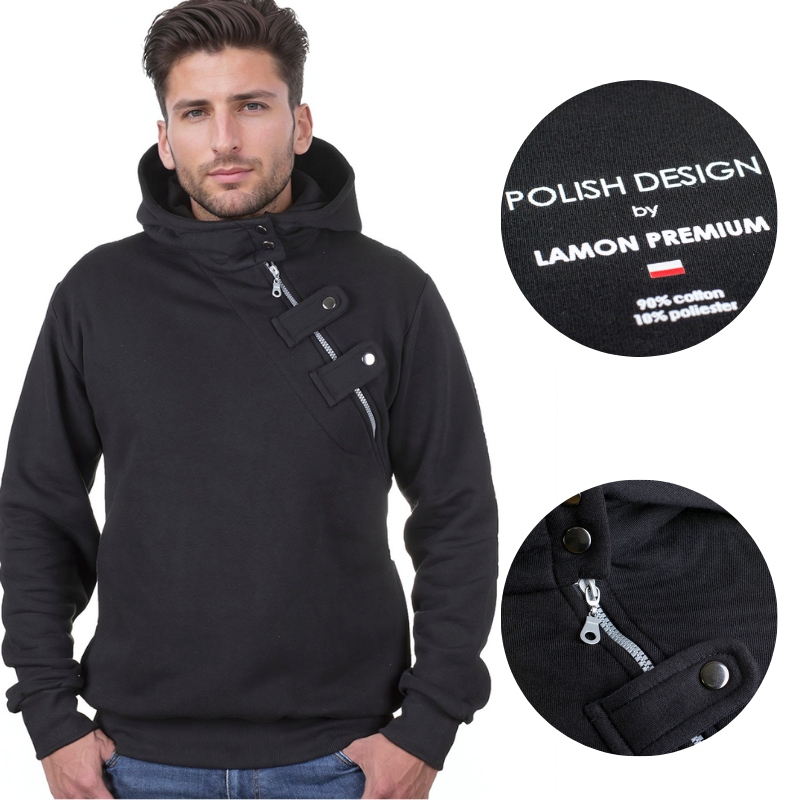 Černá pánská mikina s kapucí a stojáčkem Lamon Premium XL